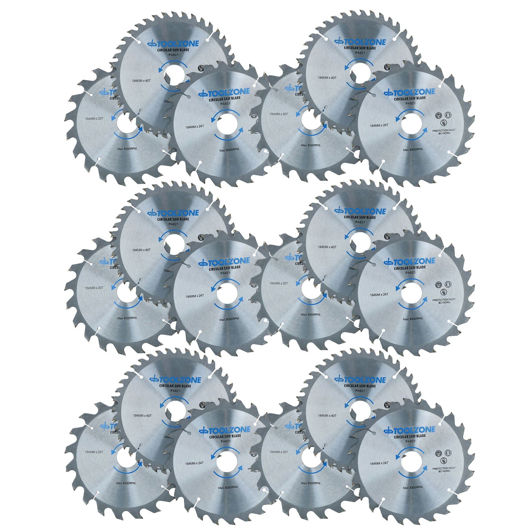 184mm TCT Circular Saw Blades Coarse – Fine 20 24 40 Teeth + Adaptor Rings 18pc