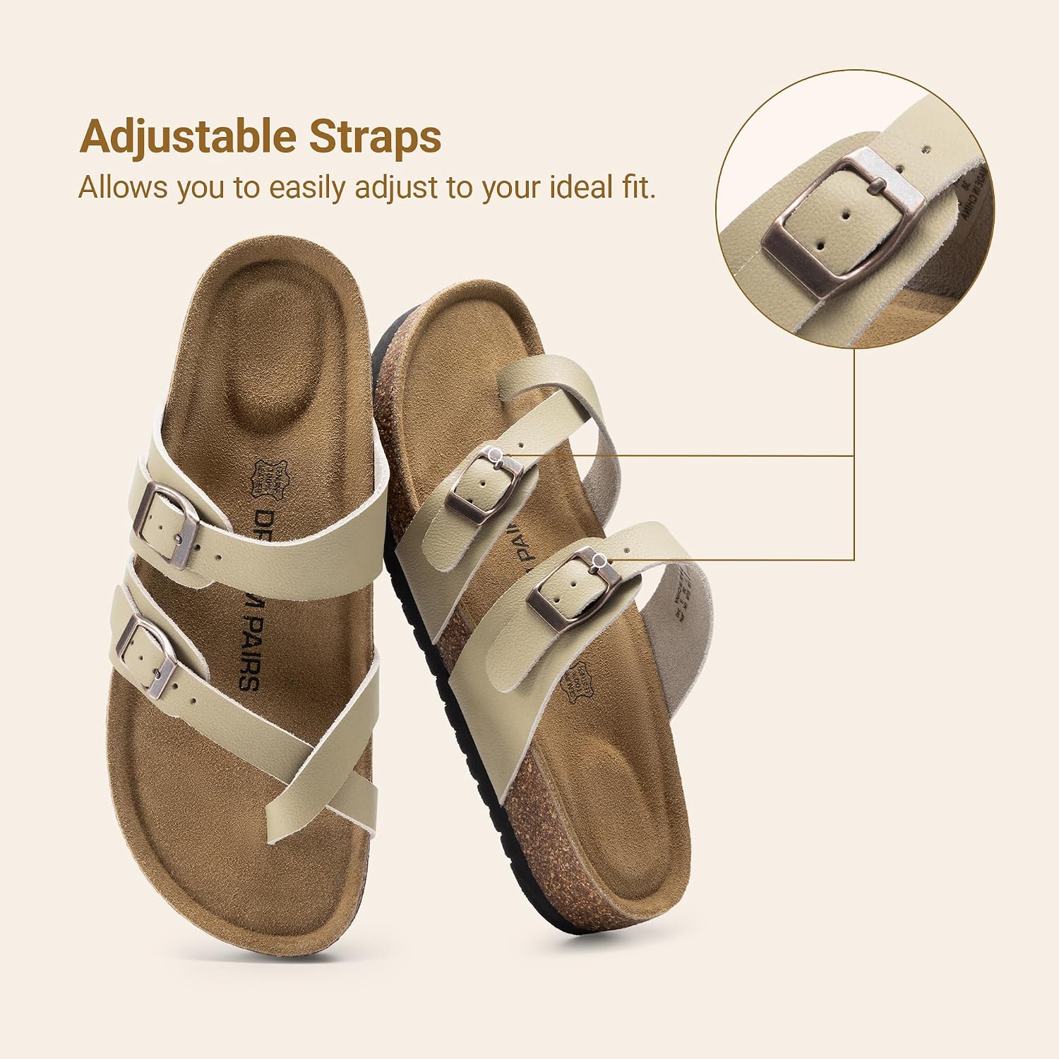 DREAM PAIRS Women's Comfortable Cork Sandals Suede Leather Insole Slides Arch Support Walking Sandals