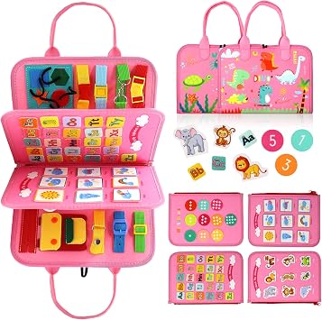 Qizfun Busy Board Montessori en Feutrine Souple - 18 Activités d'Éveil
