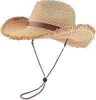 EINSKEY Adjustable Straw Cowboy Hat for Men Women - Shapeable Wide Brim Western Cowgirl Sun Hat w/ Detachable Chin Strap