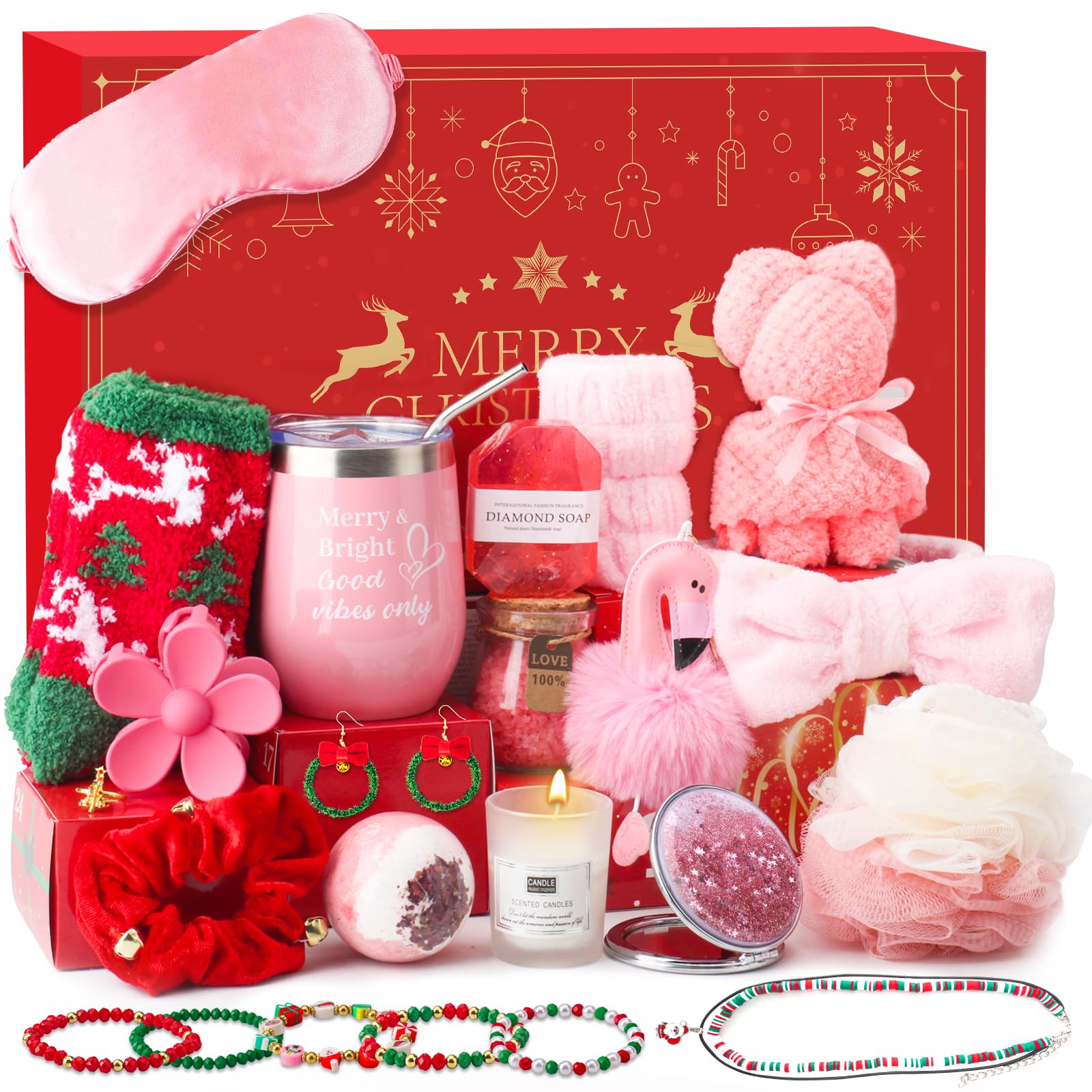Advent Calendar 2025 Adult Woman,24 Boxes Christmas Countdown Calendar with Beauty,Bath &Jewelry, Ideal Christmas Gift for Women, Friends, Moms Red