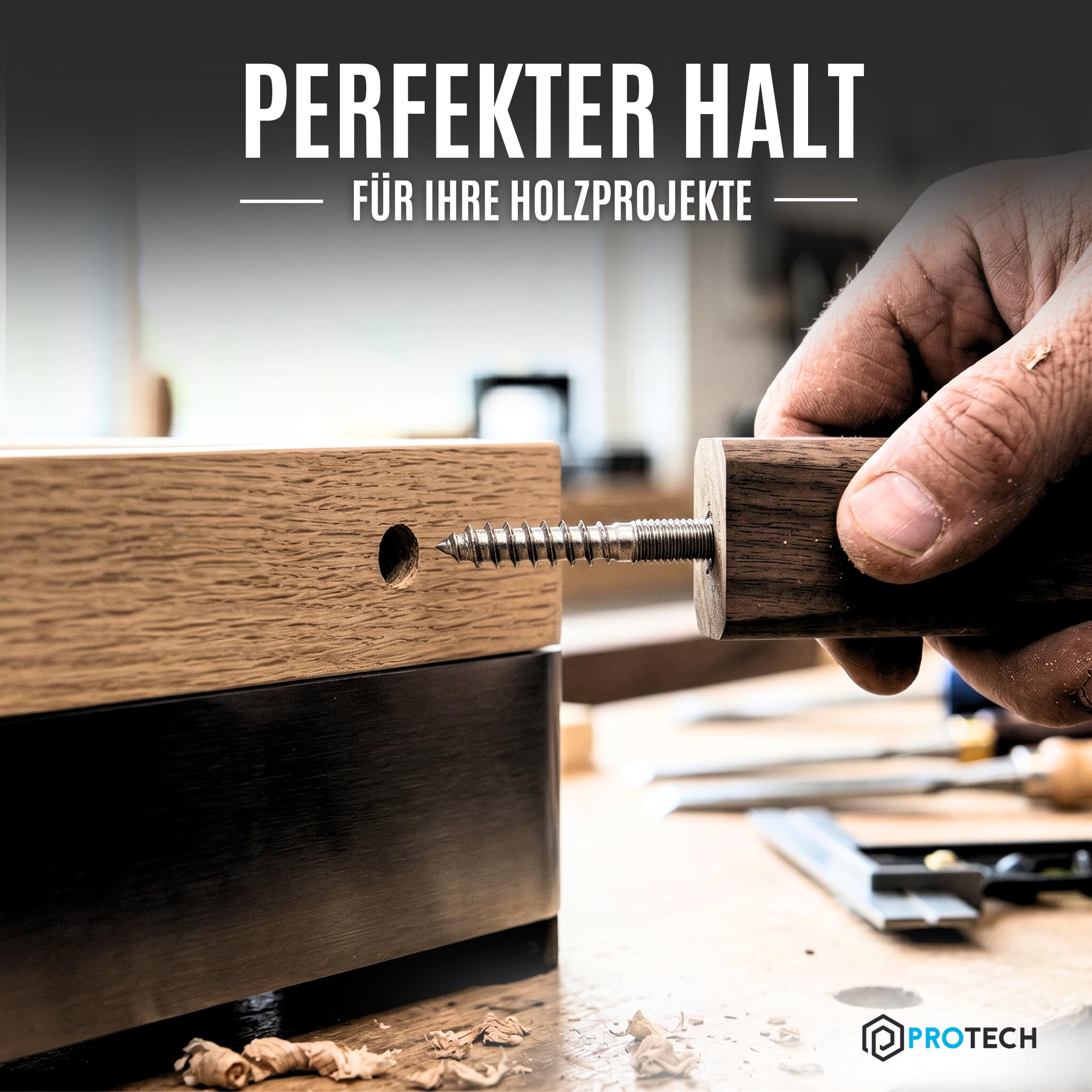PROTECH Stockschrauben 8x100 Edelstahl A2 V2A Rostfrei - Doppelgewindeschrauben mit Holz- und metrischem Gewinde für Möbelbau (100 Stück)