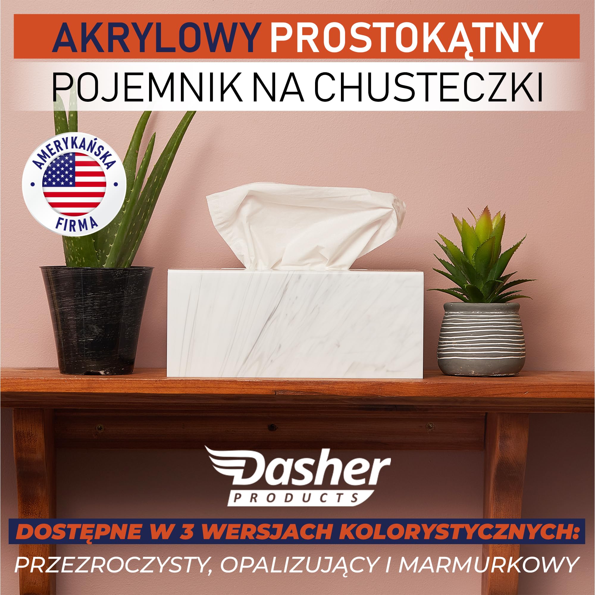 Akrylowy Pojemnik Na Chusteczki – Prostokątny Dozownik Na Chusteczki Higieniczne I Wkłady Suszące. Idealny Do Łazienki, Biurka, Blatu, Toaletki, Sypialni I Stolika Nocnego (Prostokąt, Marmur)