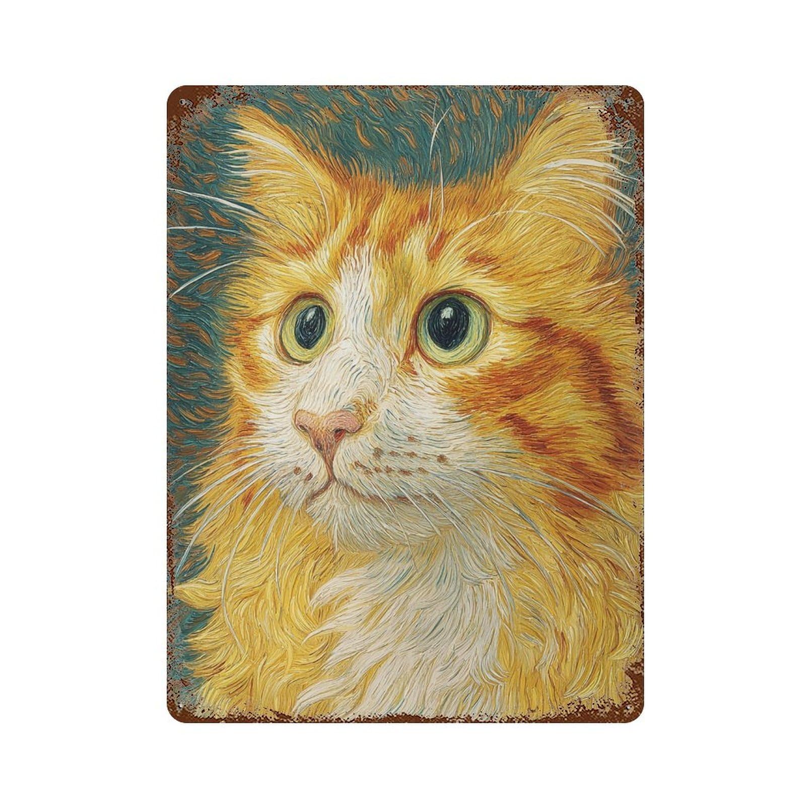 Golden Cat Portrait -1 Rusty Metal Tin Sign 15.7"x11.8", Vintage Wall Decor for Garage, Pub Or Kitchen