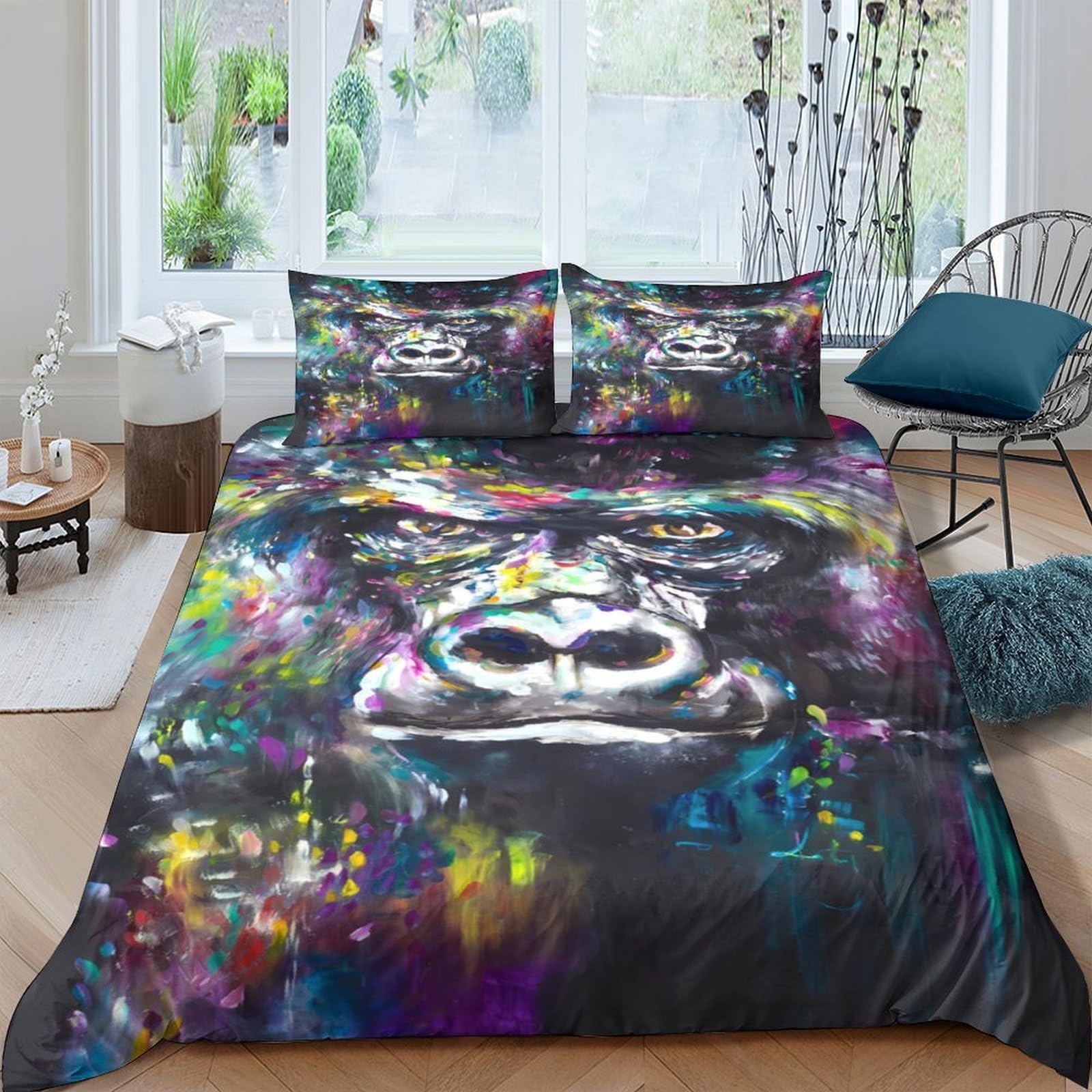 Ctjqhvkz Style-4 3D Printed Graffiti Gorilla Fitted Sheet Microfiber Soft Colorful Art Mattress Cover For Bedroom Dorm Decor Single（135X200cm）