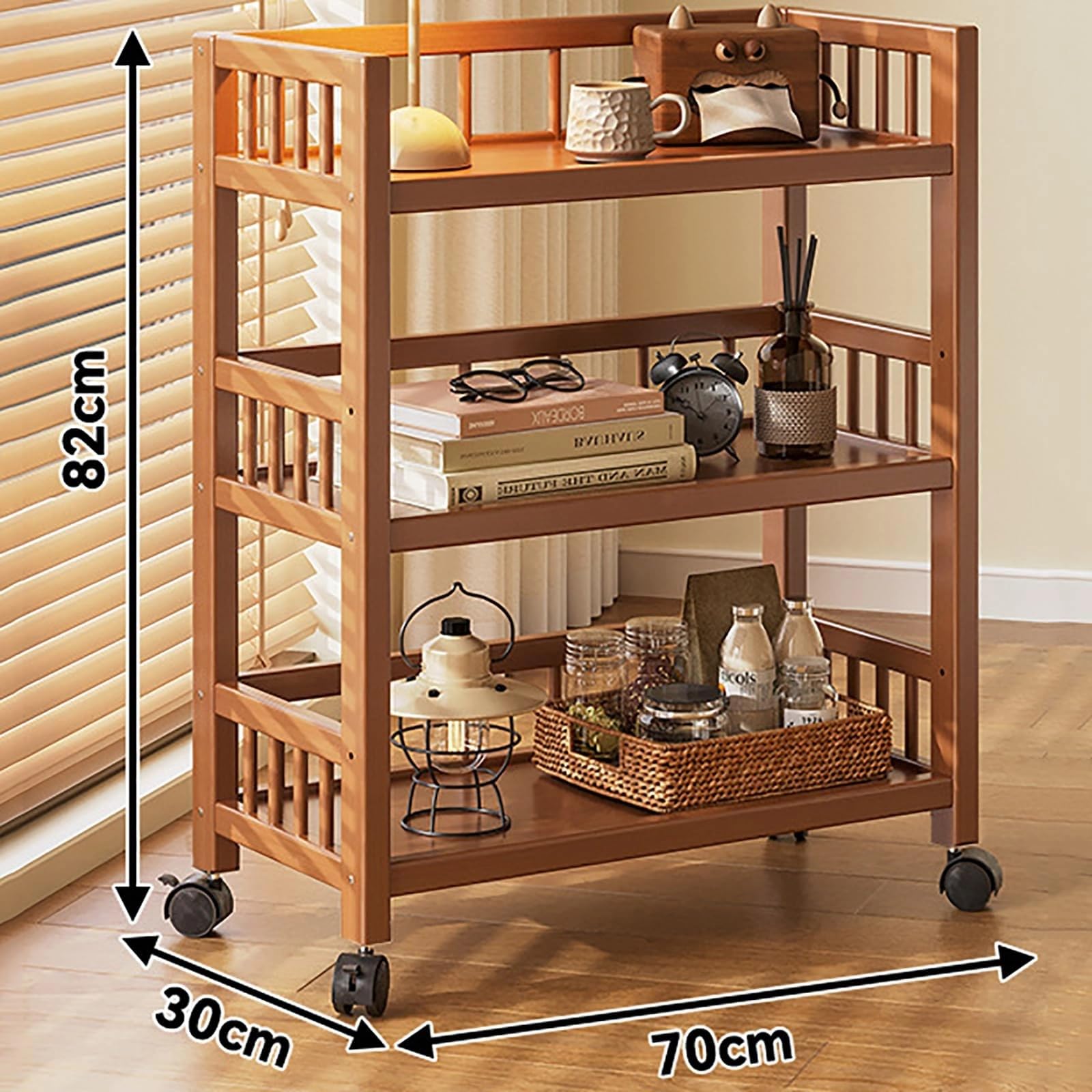 Carrello portaoggetti in bambù a 3 ripiani, organizer mobile su ruote, per cucina, bagno, soggiorno, scaffale multifunzionale con spazio di archiviazione