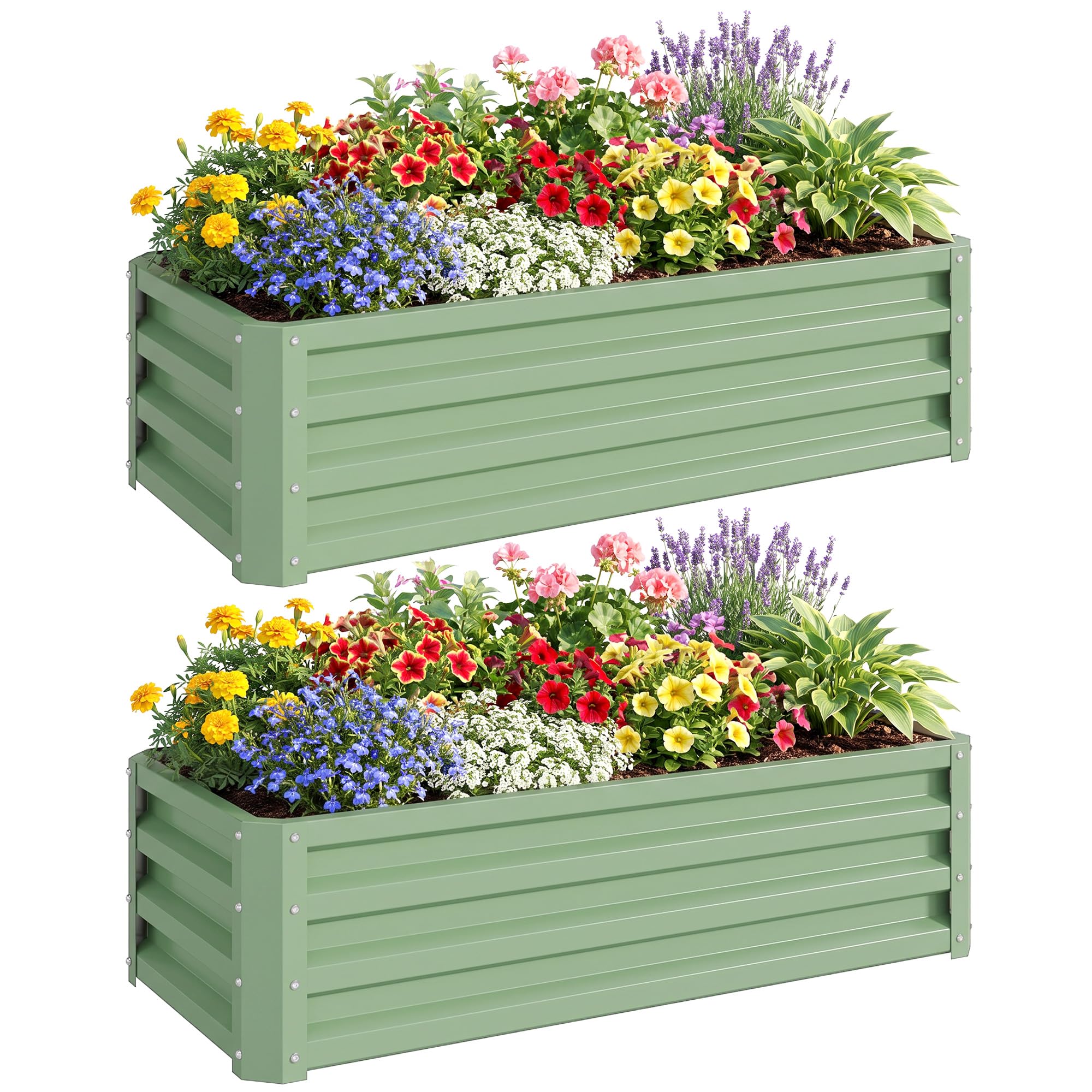 Outsunny Unisex Light Green Set Of 2 Raised Garden Bed Galvanised Planter Box,