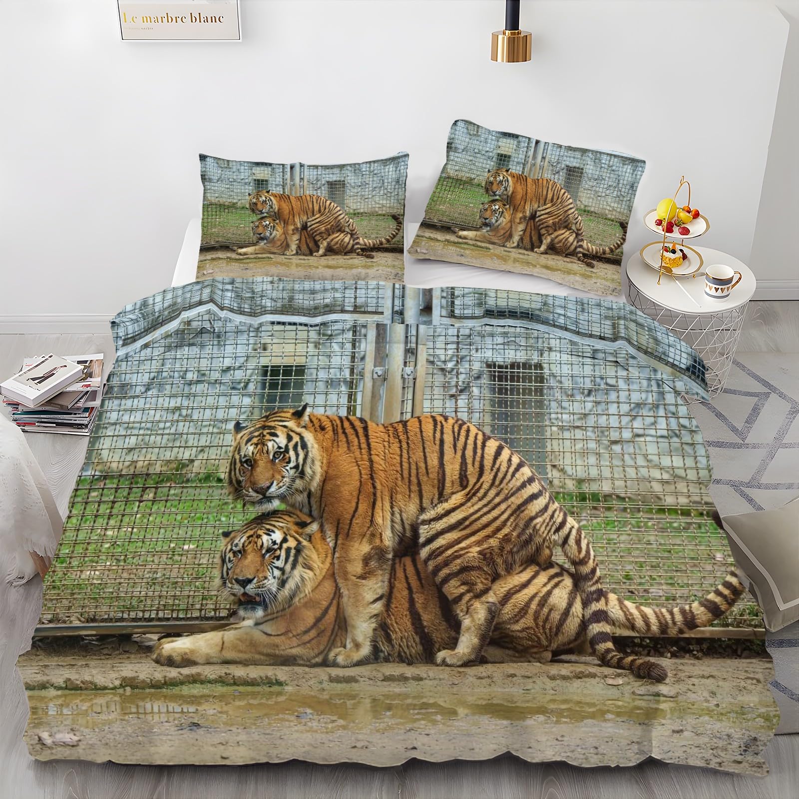Housse de couette 240x260 tigre avec ses 2 taies d'oreiller