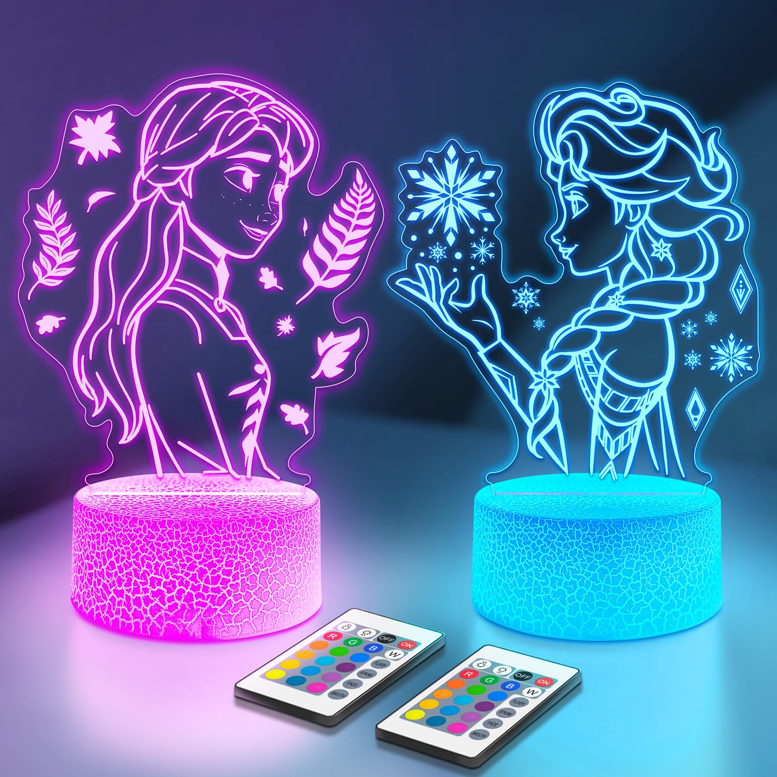 Niedliches Nachtlicht für Kinder [2er-Set] 16 Farben ändern Prinzessinnen-Dekor-Lampe mit Fernbedienung, dimmbar für Mädchenzimmer, 3D-Illusion, LED-Nachtlichter, ideales Geschenk für Mädchen
