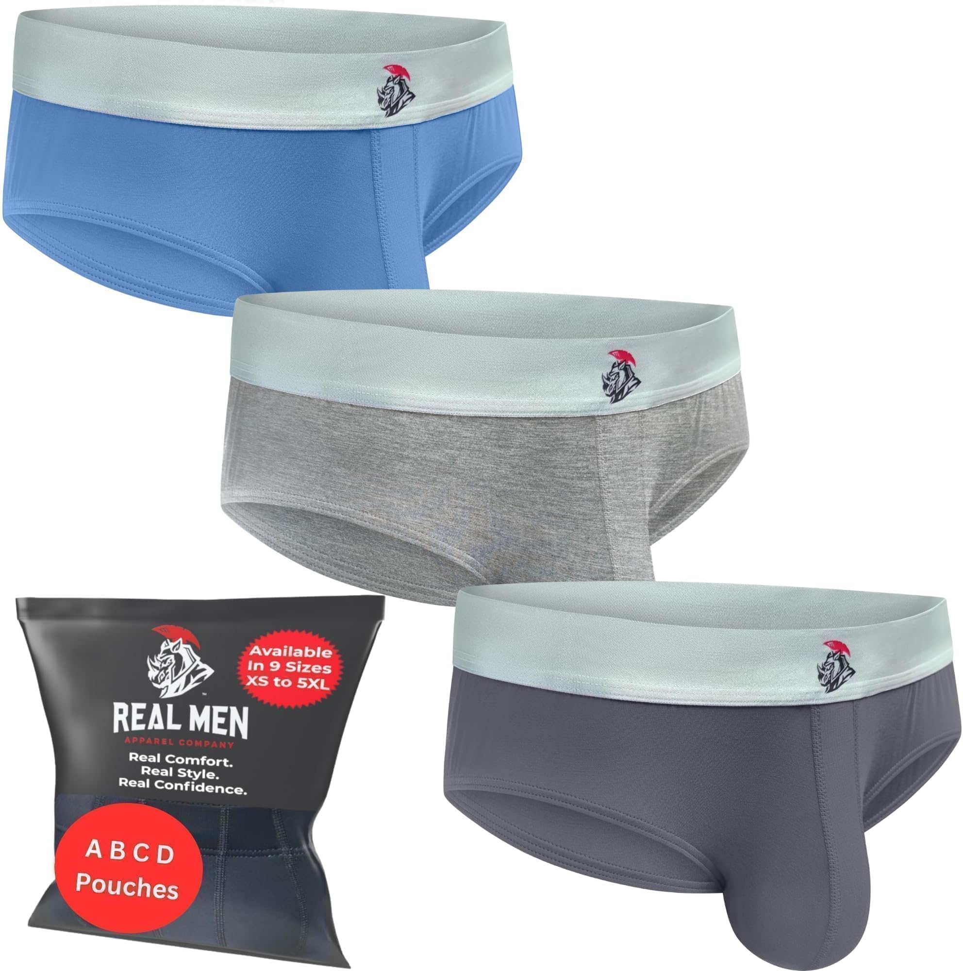 Real Men Ares-Accent Low-Rise Pouch Bikini Brief – 1, 3, 6 Pack with Size ABCD Pouch XS - 5XL