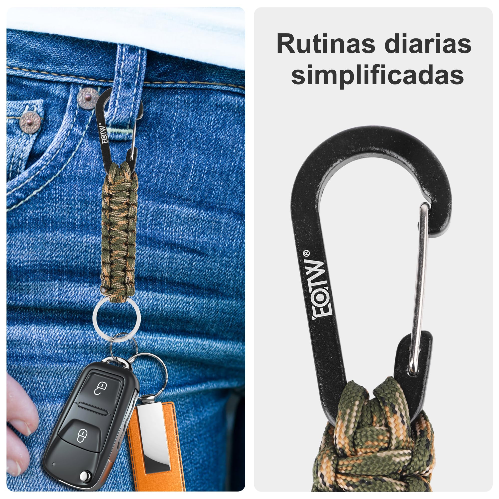 EOTW Mosqueton Llavero Paracord, Forma de D Mosqueton Escalada Ganchos para Montañismo, Motocicleta, Camping, Escalada en Roca, Pesca, Senderismo o Viajes y Otros Deportes al Aire Libre