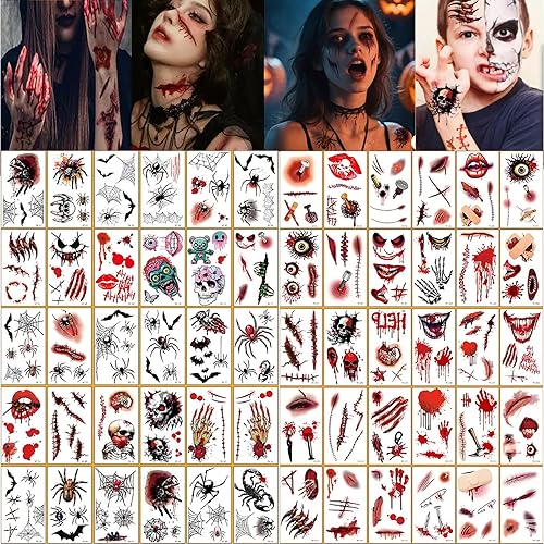Miniatura 8 de Casciybo 10 hojas de tatuajes temporales de telaraña de Halloween para niños y adultos, calcomanías de tatuaje falsas de araña realistas, regalos de
