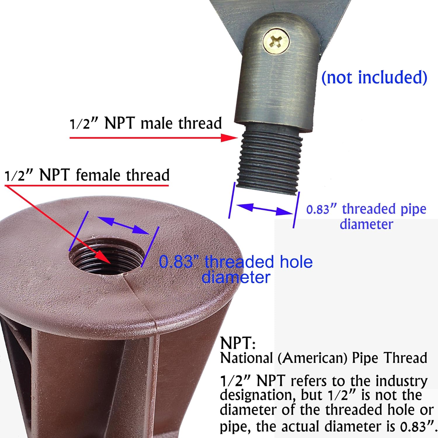 ABS Plastic Ground Stake Spike Replacement for Low Voltage Landscape Light,Outdoor Garden Spotlight Pathway Flood Light,1/2"-14 NPSM Thread - Image 4