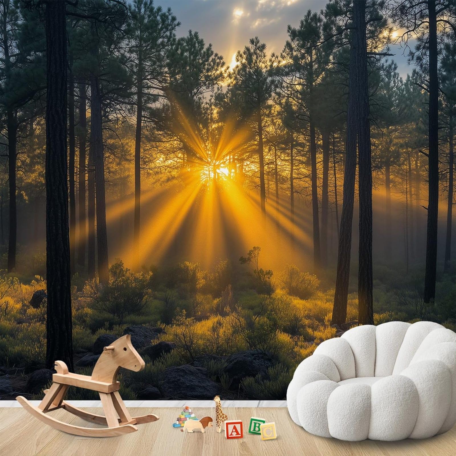 Hgjdjhnf 3D Mural Photo Wallpaper Sunrise Forest Landscape Modern Living Room Bedroom Children's Room Wall Decoration Motif Wallpaper,400Cmx280cm Wall Sticker - Background Wall - Painting - Poster