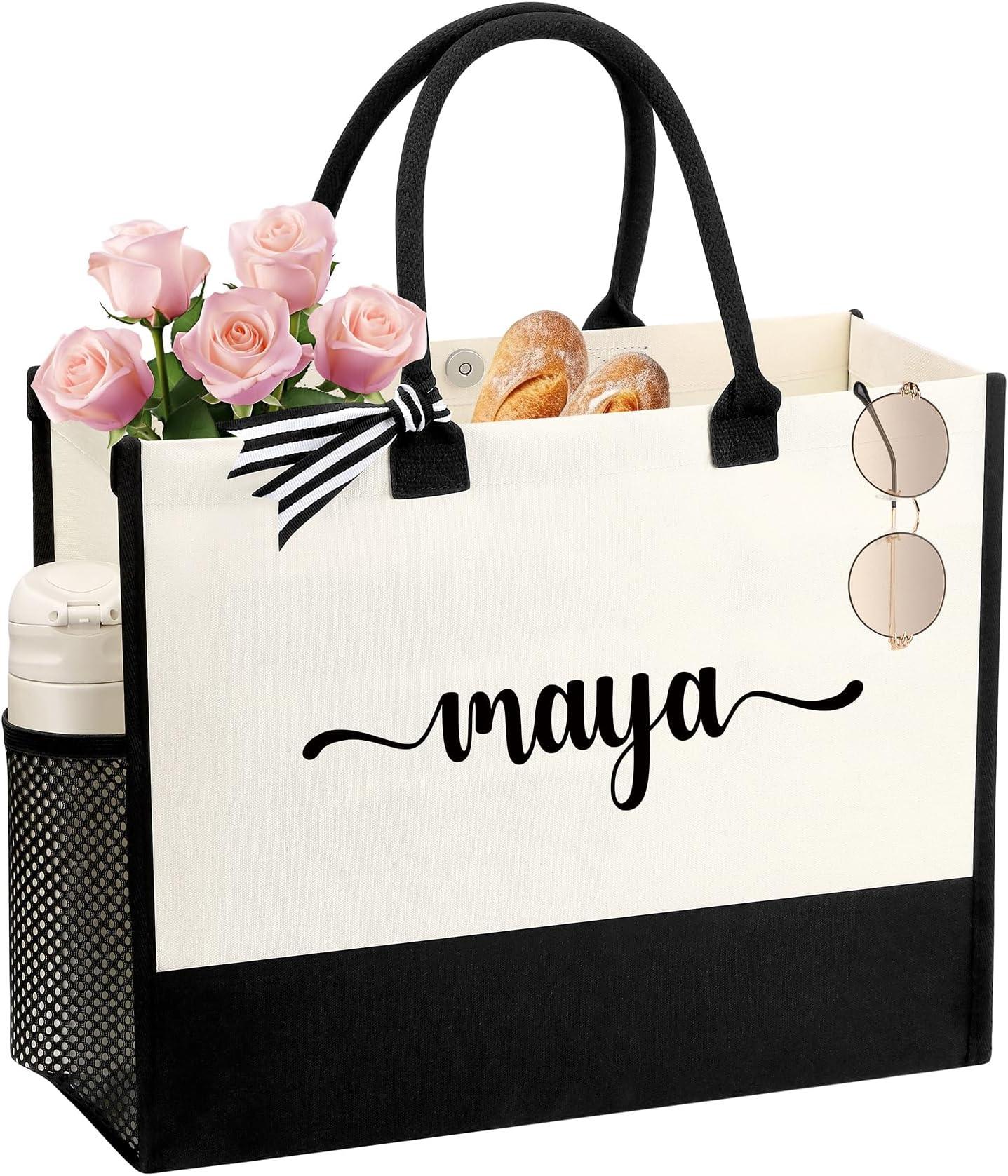 Personalized Name Tote Bag for Women, Birthday Best Friend Bridesmaid Gifts for Women Canvas Initial Tote Bags