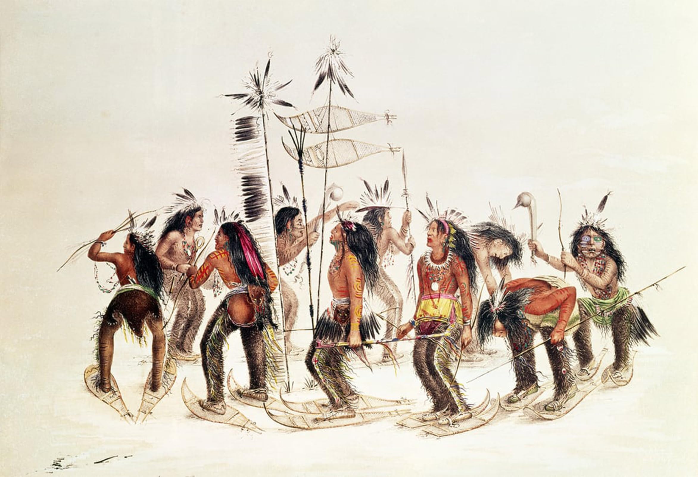 Cuadro de George Catlin el baile con raquetas de nieve lienzo decorativo para salon 60x90cm 5