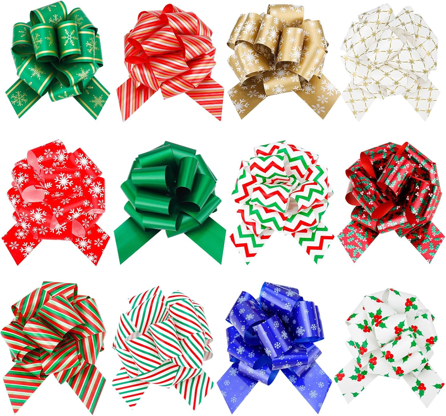 12 Pcs Large Christmas Pull Bows for Gift Wrapping - 5 Inch Wide Christmas Ribbon Bows for Presents - Pull Bows for Gift Wrapping Xmas Gift Wrapping Accessory