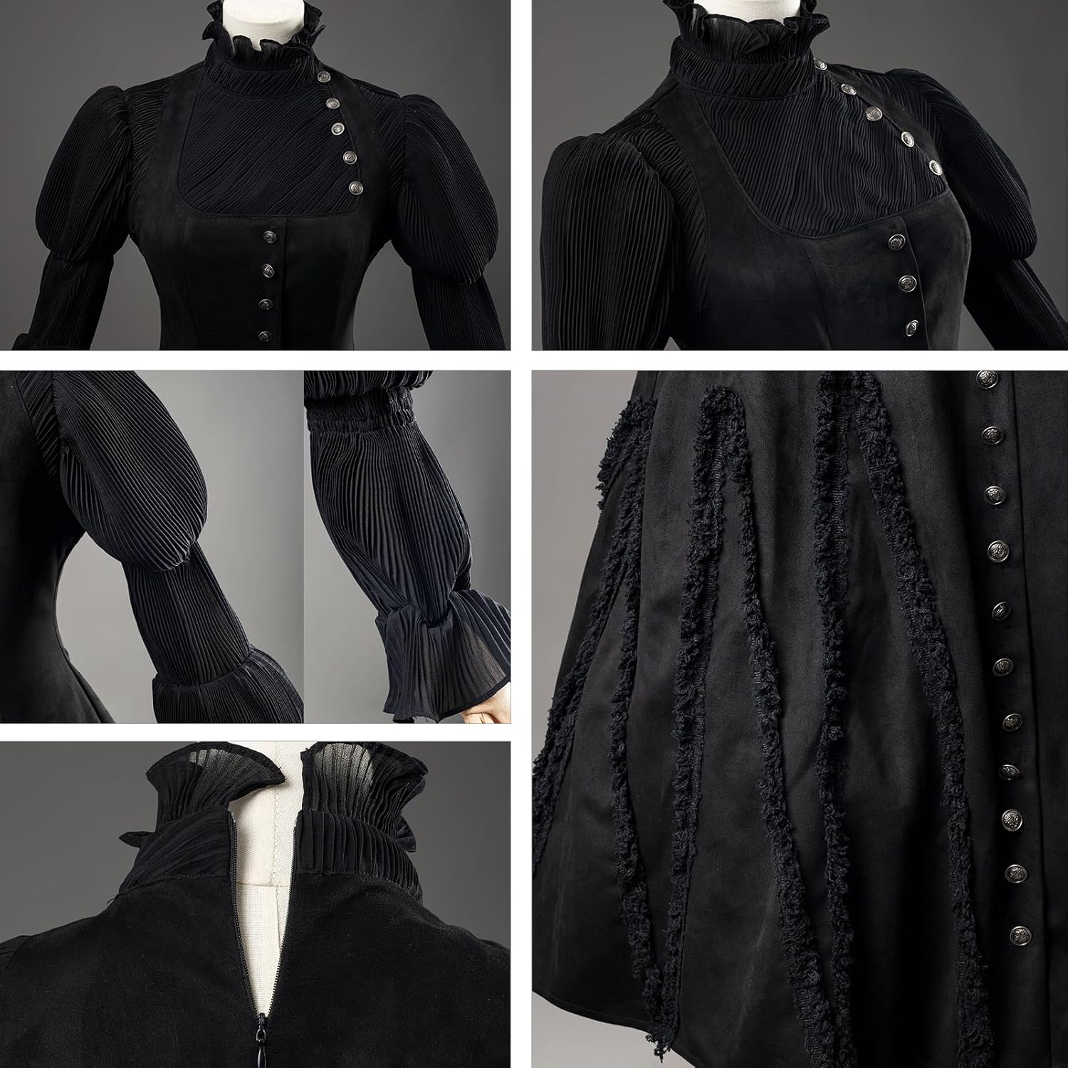 CosFantasy Cosplay Costume Womens Witch Costume Long Black Vintage Dress