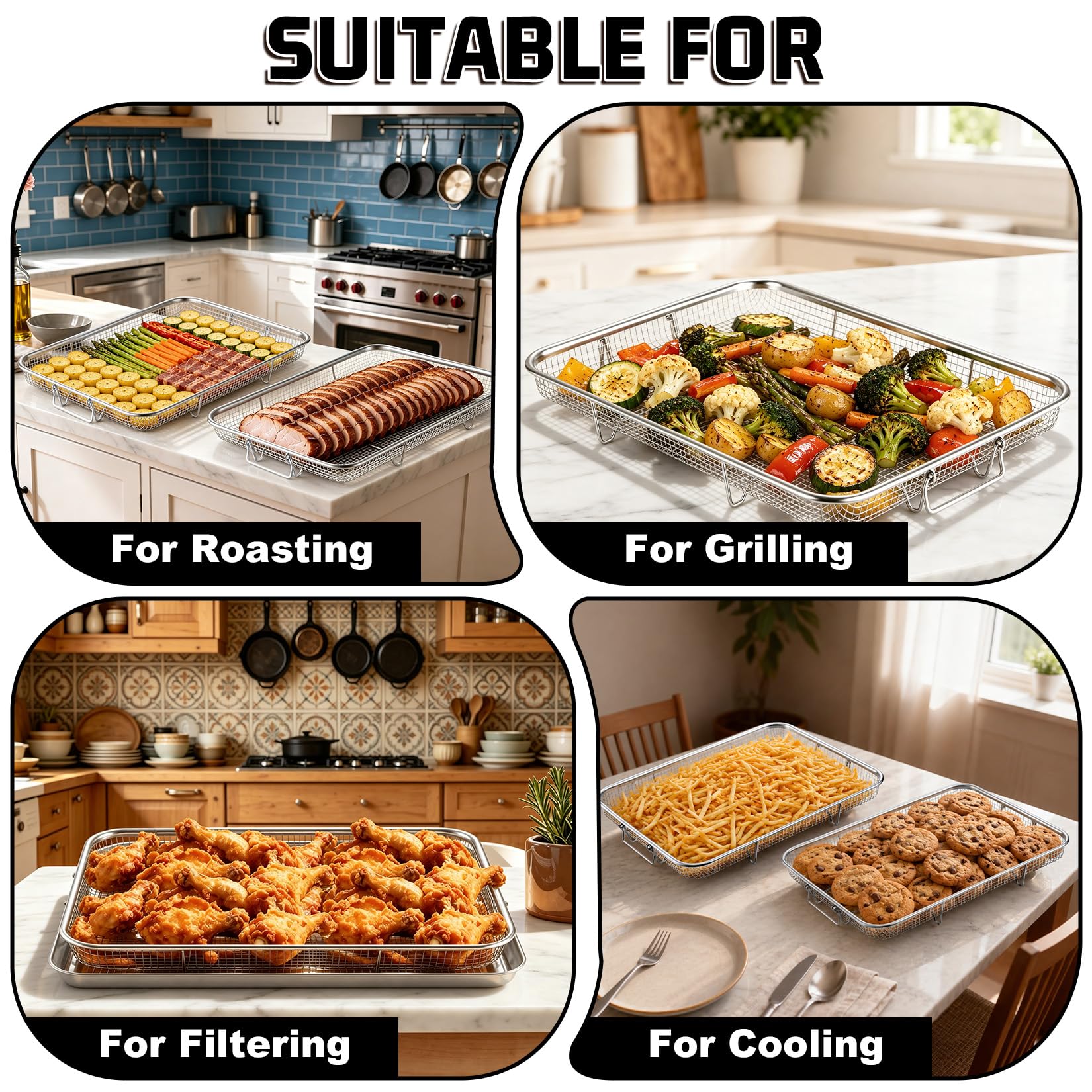 P&P CHEF Cestello per friggitrice ad aria da 16,9 pollici per forno | Accessori per friggitrice ad aria in acciaio inox per uso alimentare, per friggere e arrostire, ideale per cibi fritti