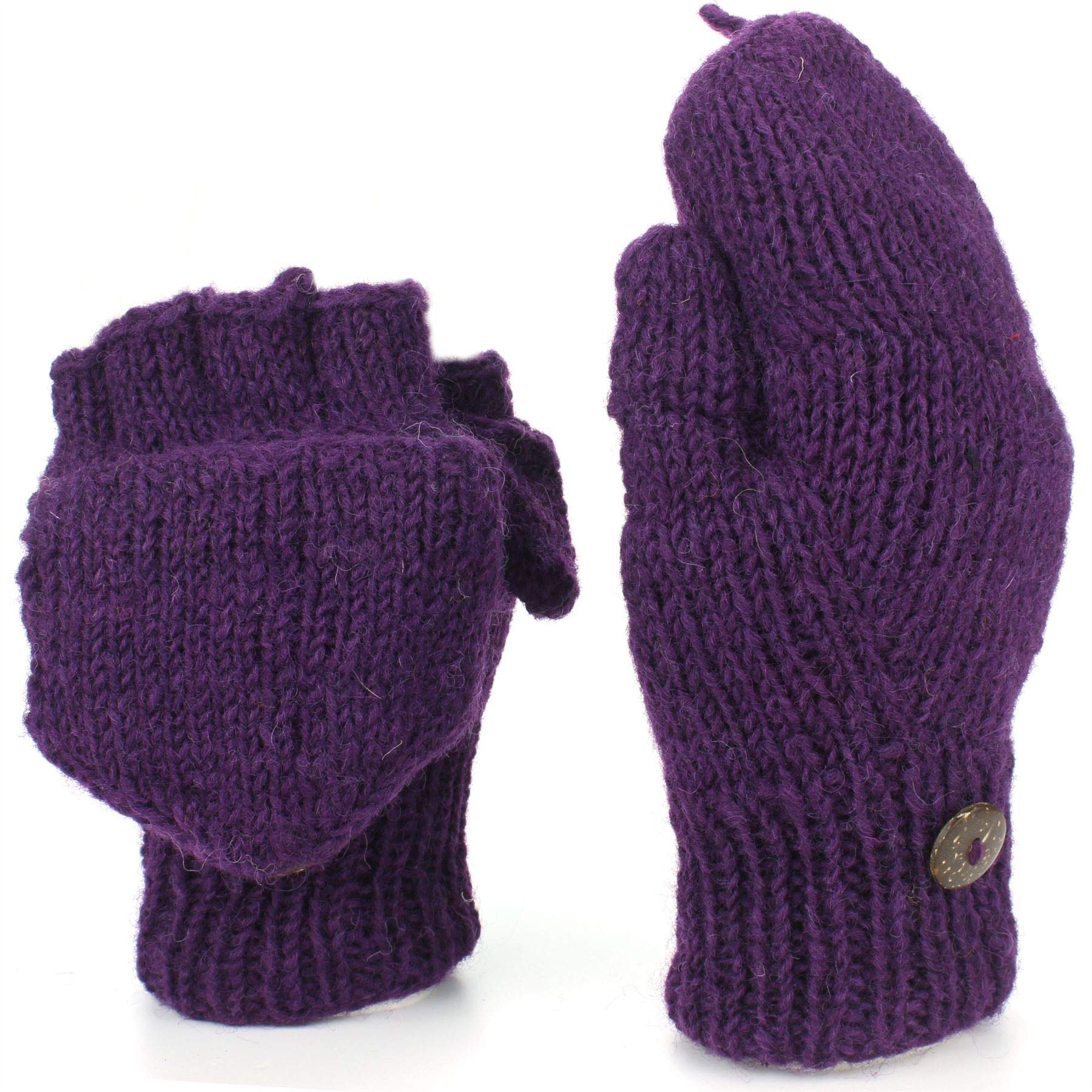 LOUDelephant Wool knit Fingerless Shooter gloves with fleece lining - Plain (Purple)