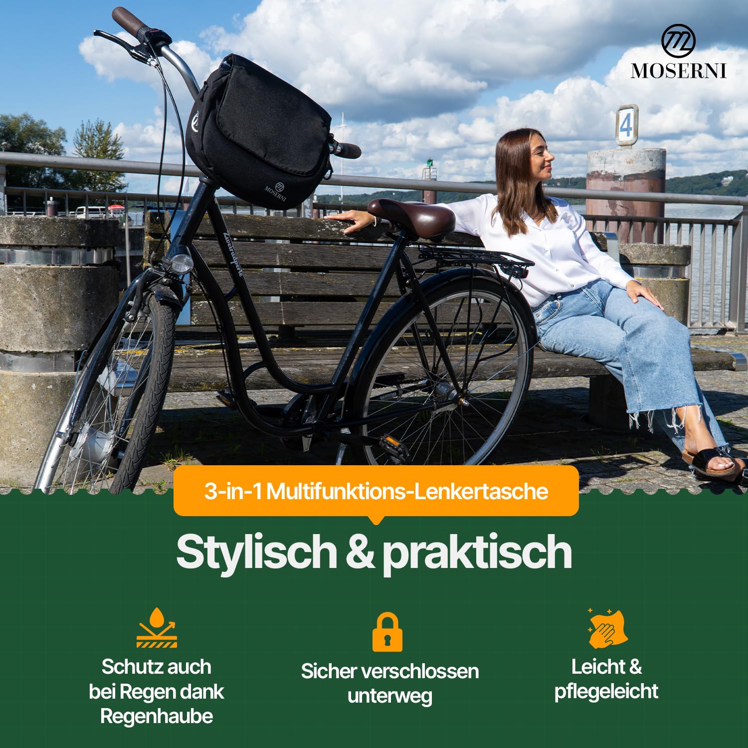Lenkertasche Fahrad – KLICKfix® kompatibel | 5L Volumen | Spritzwassergeschützt & robust | Inkl. Regenhaube | Ideal für E-Bike, Rennrad & Citybike (Schwarz)