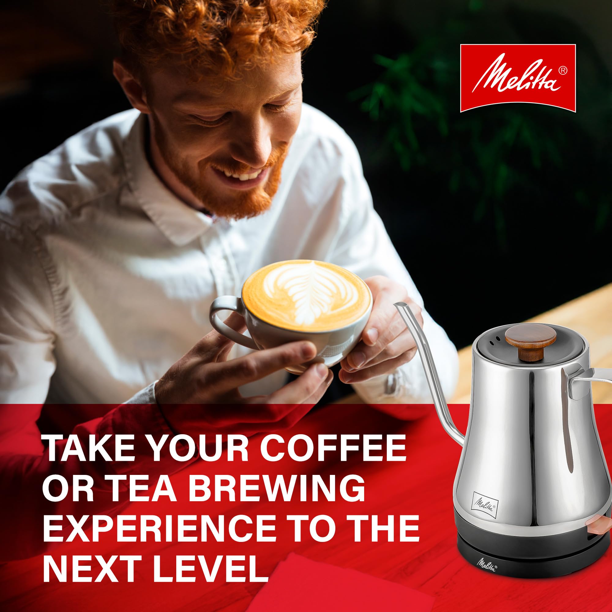Melitta Precision Pour X Stainless Steel Gooseneck Electric Kettle | Wooden Handle, Wooden Knob, Gooseneck Spout, BPA Free interior, Automatic Shut Off