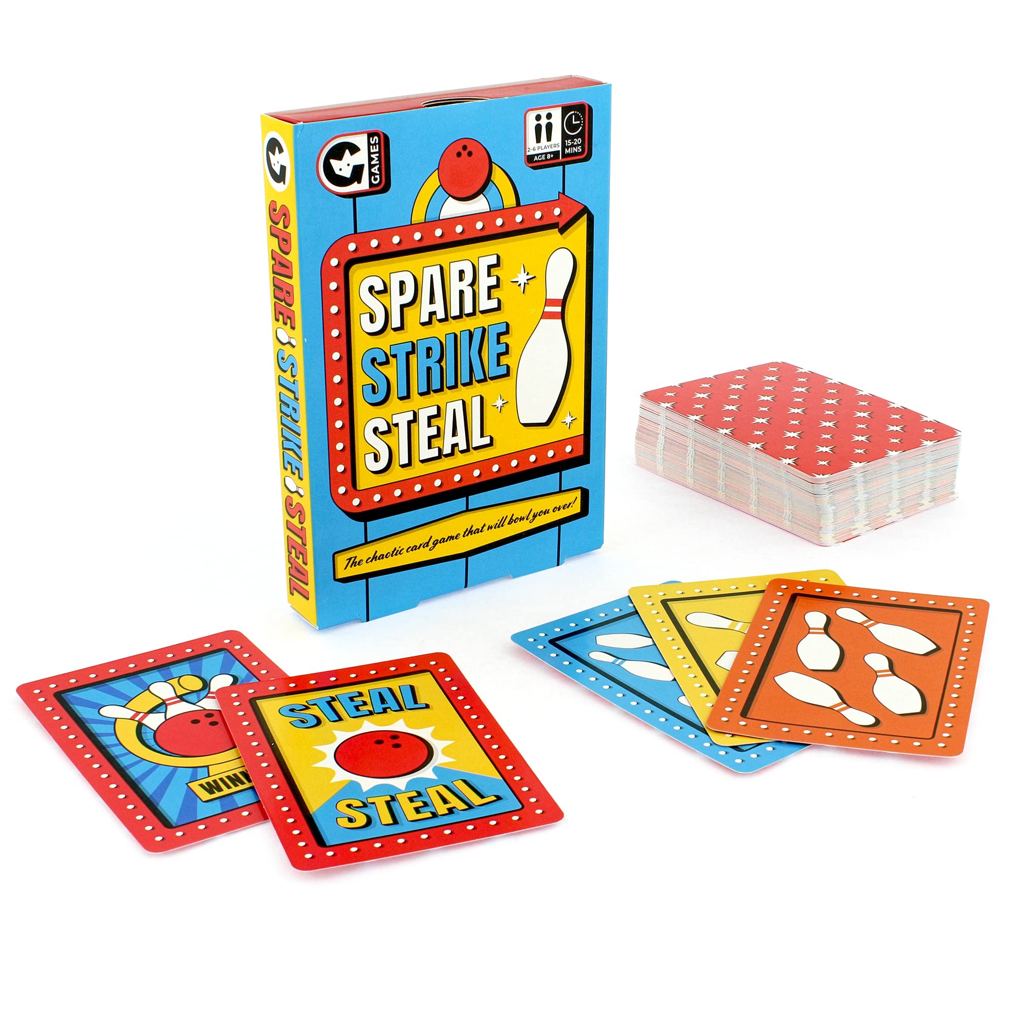 Ginger Fox Spare Strike Steal Bowling Card Game for Kids and Adults. Race to Collect Groups of 10 Pins to Score Points. Most Points Wins. A Fast-Paced Family Party Game for Ages 8+ Created Games