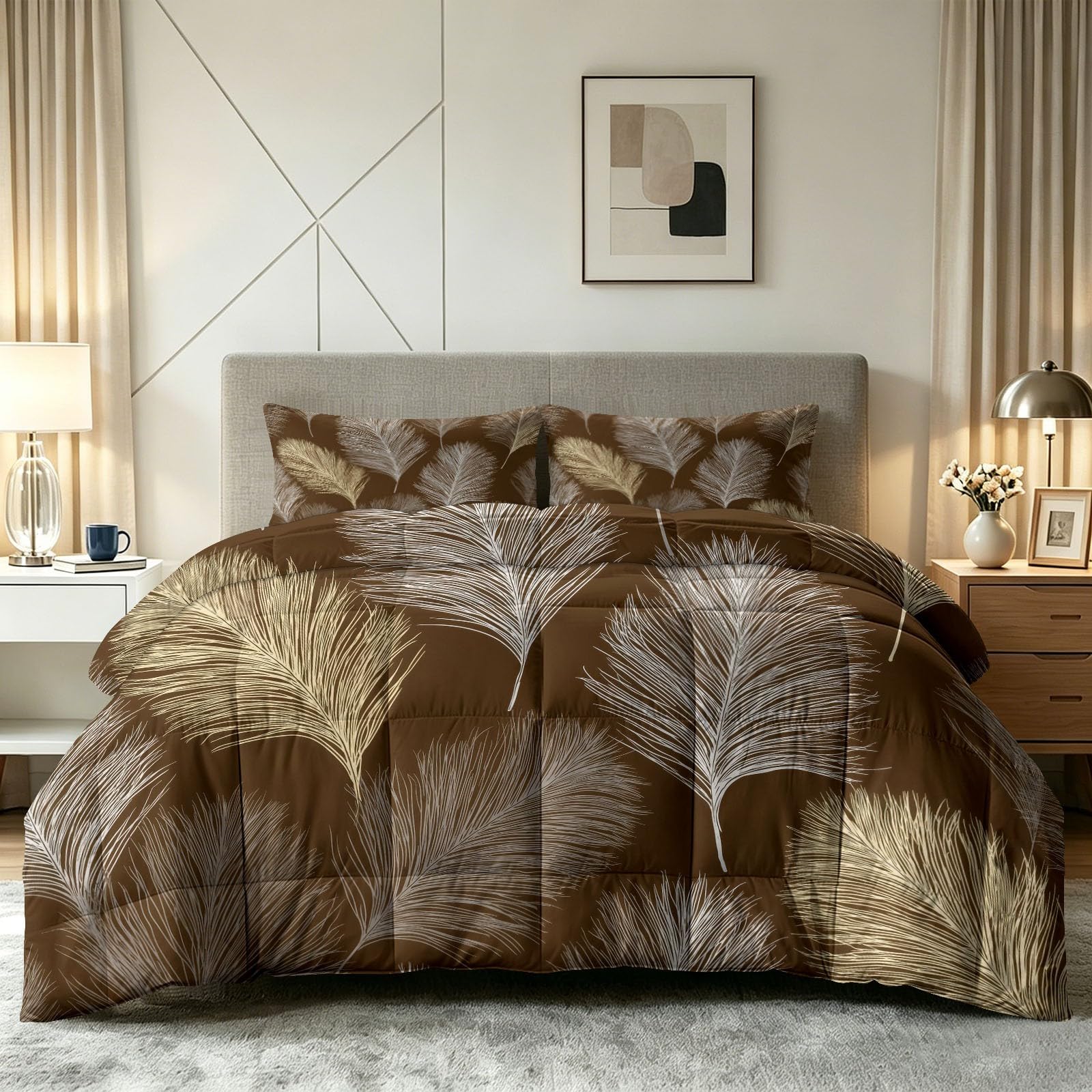 Couette 220 x 240 sans housse avec édredon réversible 4 saisons