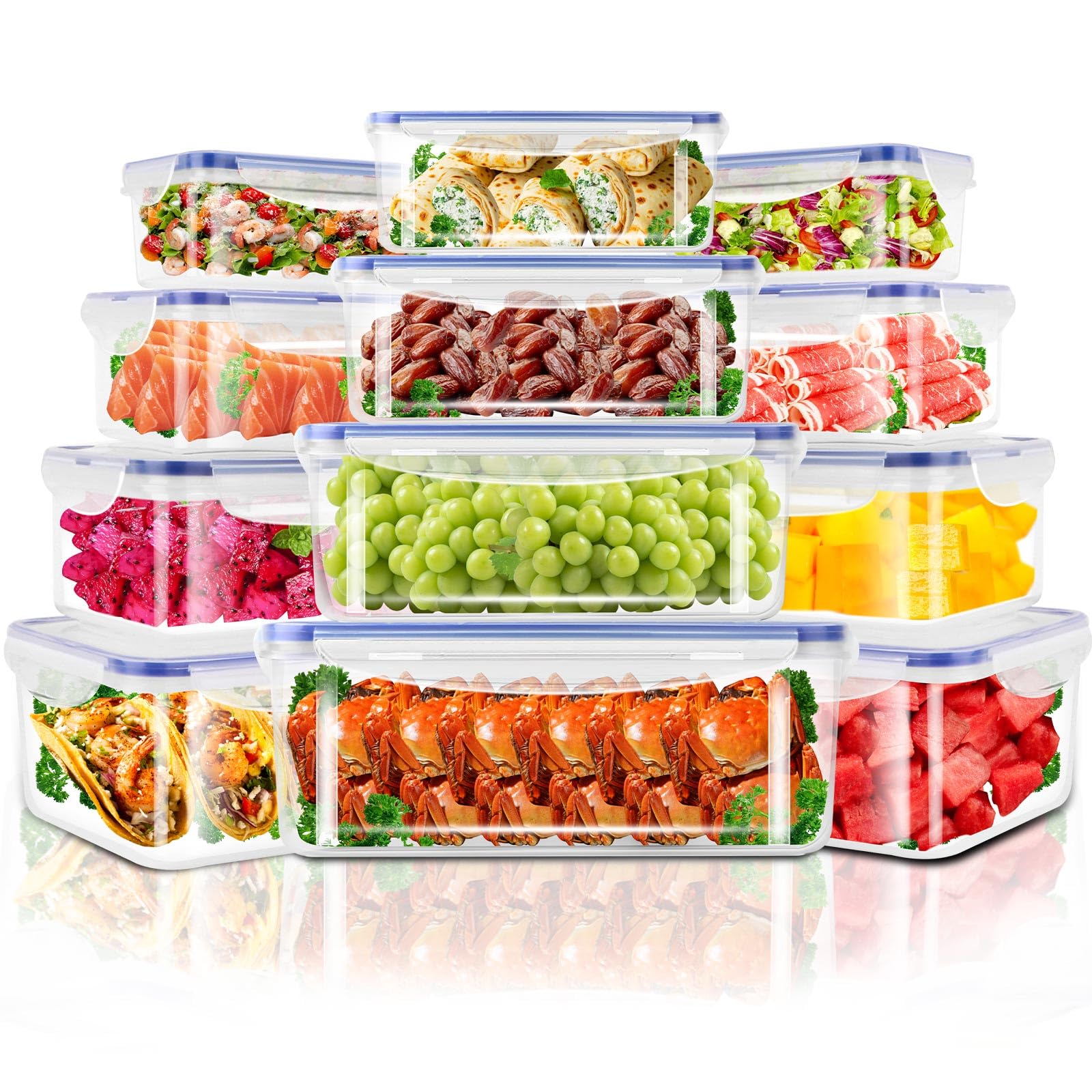 URbazaarMeal Prep Container, Airtight Food Storage Container Set of 12 pcs,Re-usable Plastic Food Containers,Stackable Kitchen Organizer Boxes,BPA Free & Microwave Freezer Dishwasher Safe.