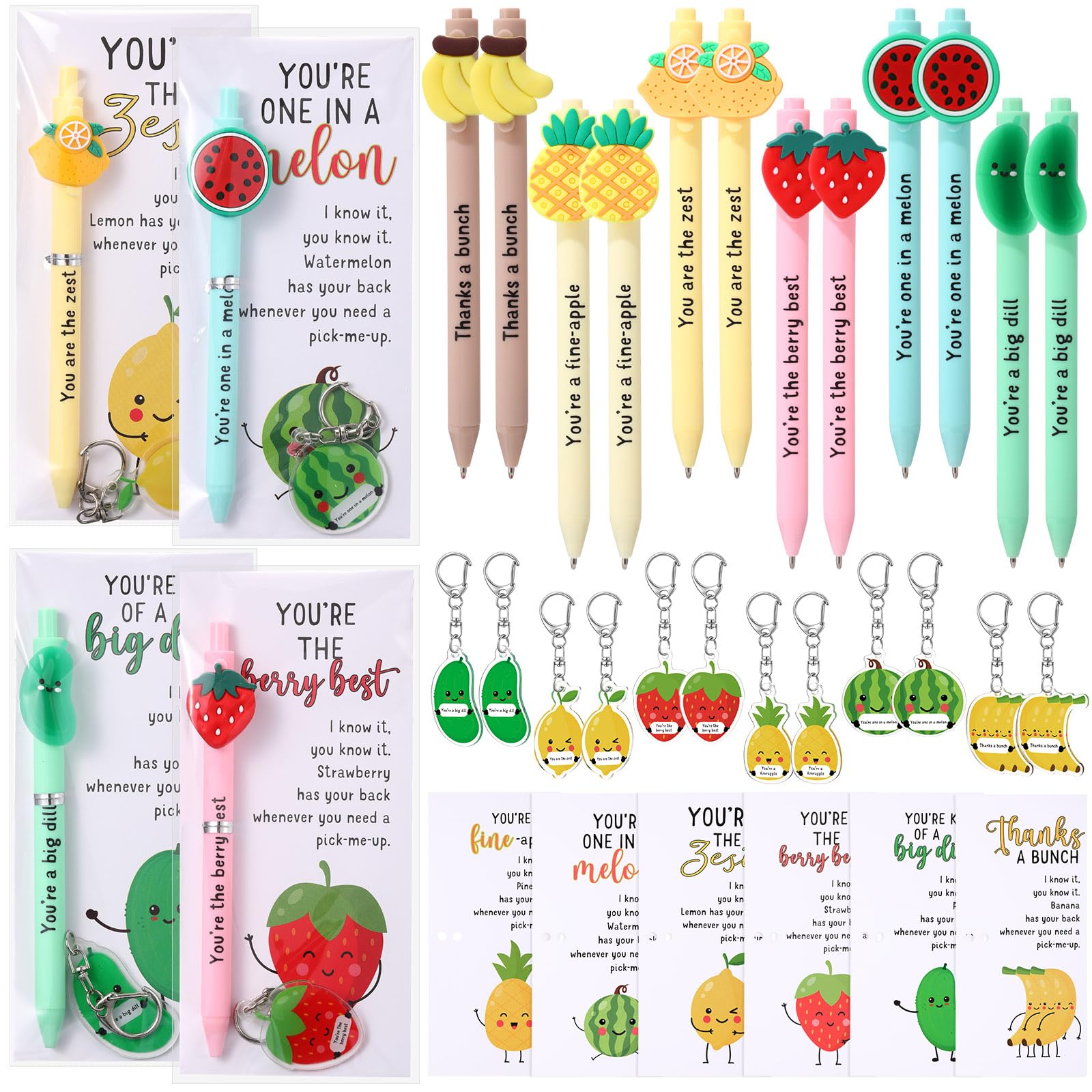 Dunzoom 12 Sets Positive Fruit Pen Keychain Gifts Bulk