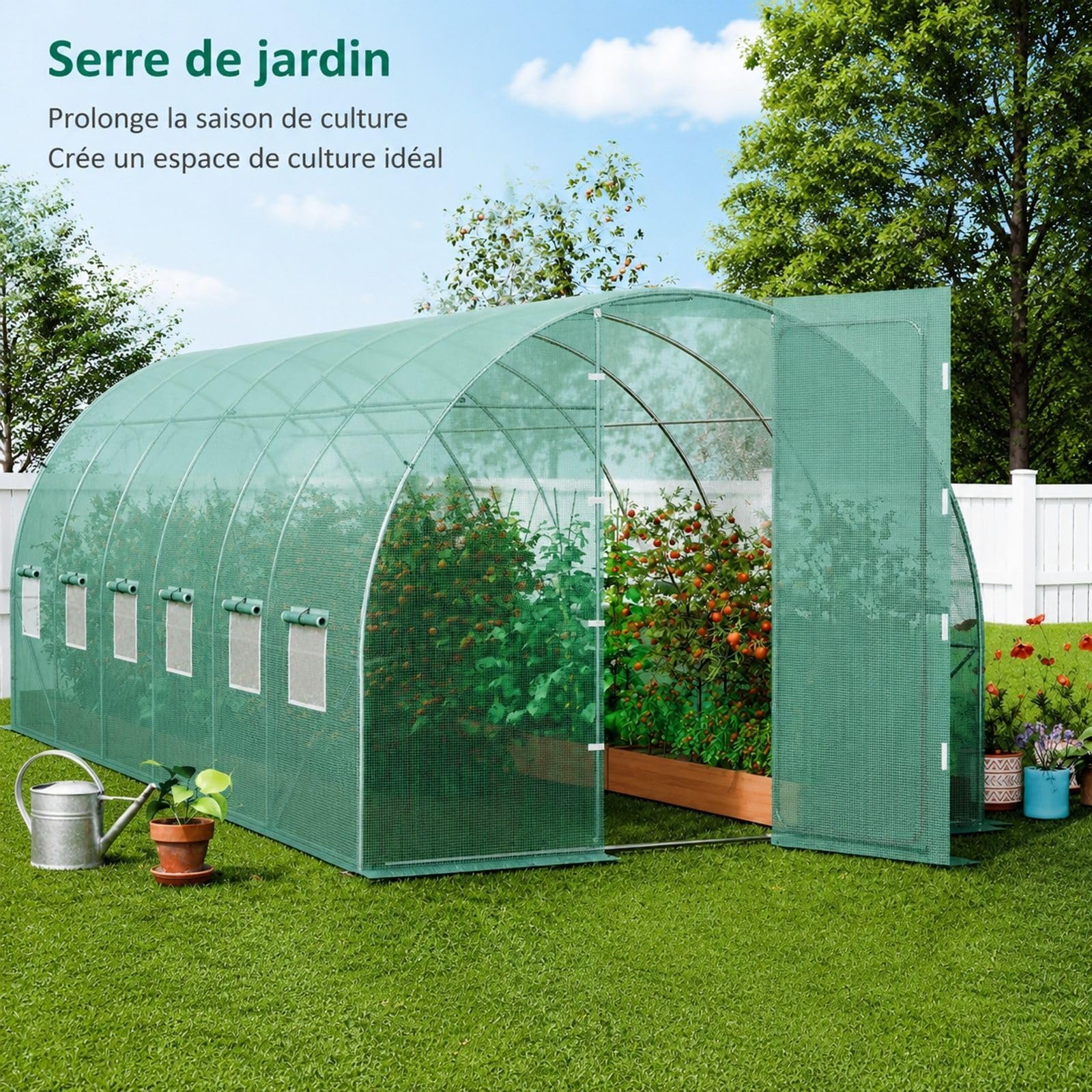 Serre Tunnel pour Plantes avec Cadre galvanisé et Couverture PE Verte, Forme Tunnel pour Jardin et Culture de légumes