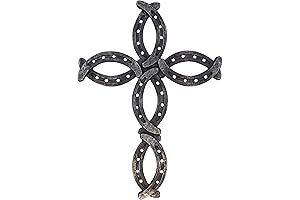 DeLeon Collections Decorative Horseshoe Cross Wall Decor - Rustic Spiritual Art Sculpture