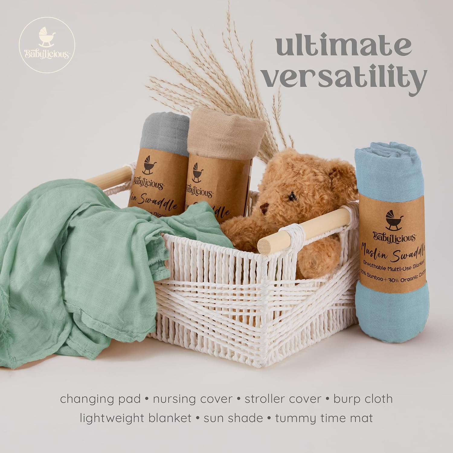 Muslin Swaddle Blankets - 4 Pack | Muslin Baby Blanket for Newborn Boy/Girl | Soft&Breathable Receiving Blankets | Newborn Swaddle Blanket (47" x 47")| Baby Essentials,Registry & Gift- Serene Pastels