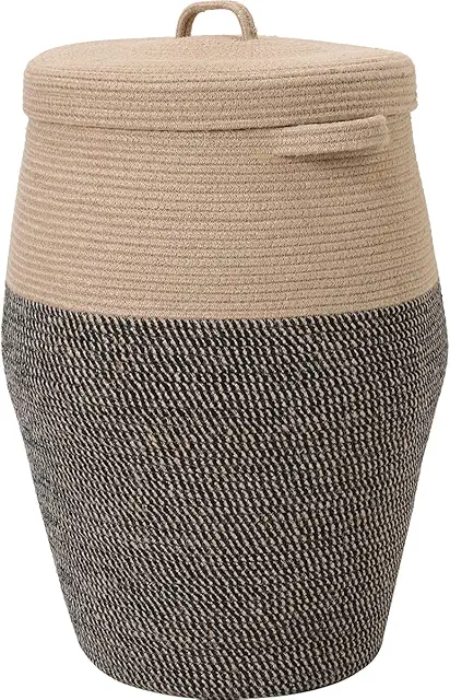 Extra Large Cotton Rope Storage Basket with Lid - Sturdy Woven Laundry & Toy Bin