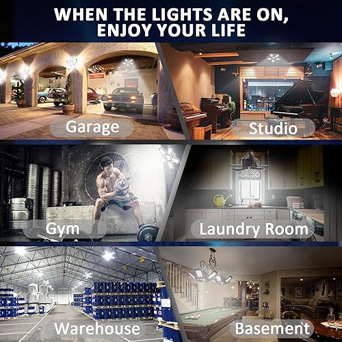 Miniatura 7 de FBIRUNYI Paquete de 2 luces LED de garaje 150 W 15000 lm 6500 K luces LED deformables de techo para garaje taller sótano enchufe de tornillo E26E27