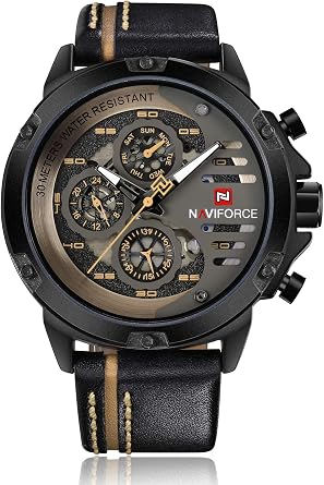 NAVIFORCE Mens Watches Waterproof 24 Hour Date Quartz Watch Man Leather Sport Wrist Watch Men Waterproof