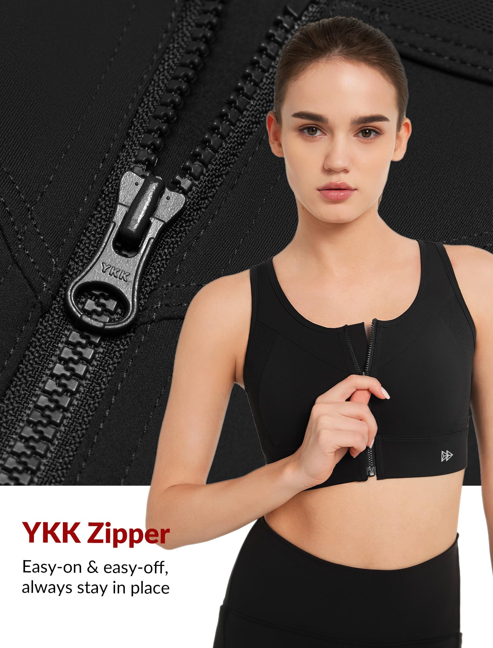 Yvette Sujetadores deportivos con cremallera frontal para mujer, de alto apoyo, busto grande, malla de espalda cruzada, brasier deportivo de alto impacto, para correr y entrenar