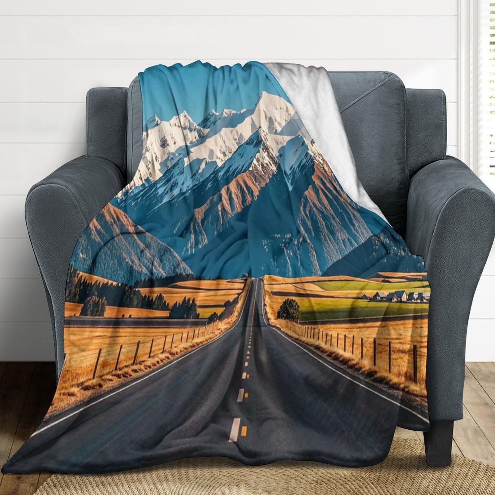 Couverture alpine enneigée douce pour soirées canapé et camping chic