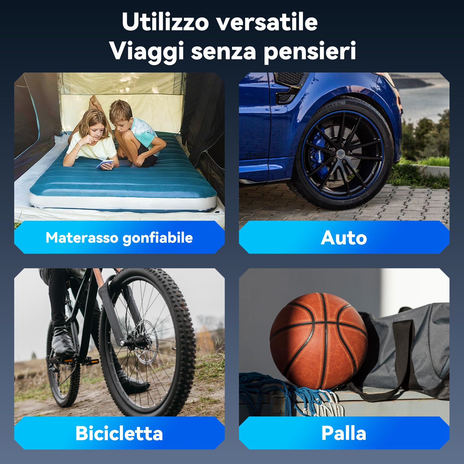 Mini Pompa Elettrica Bici Silenziosa 120 Psi Gonfiaggio Rapido 50s Compatibile Valvole Presta Schrader