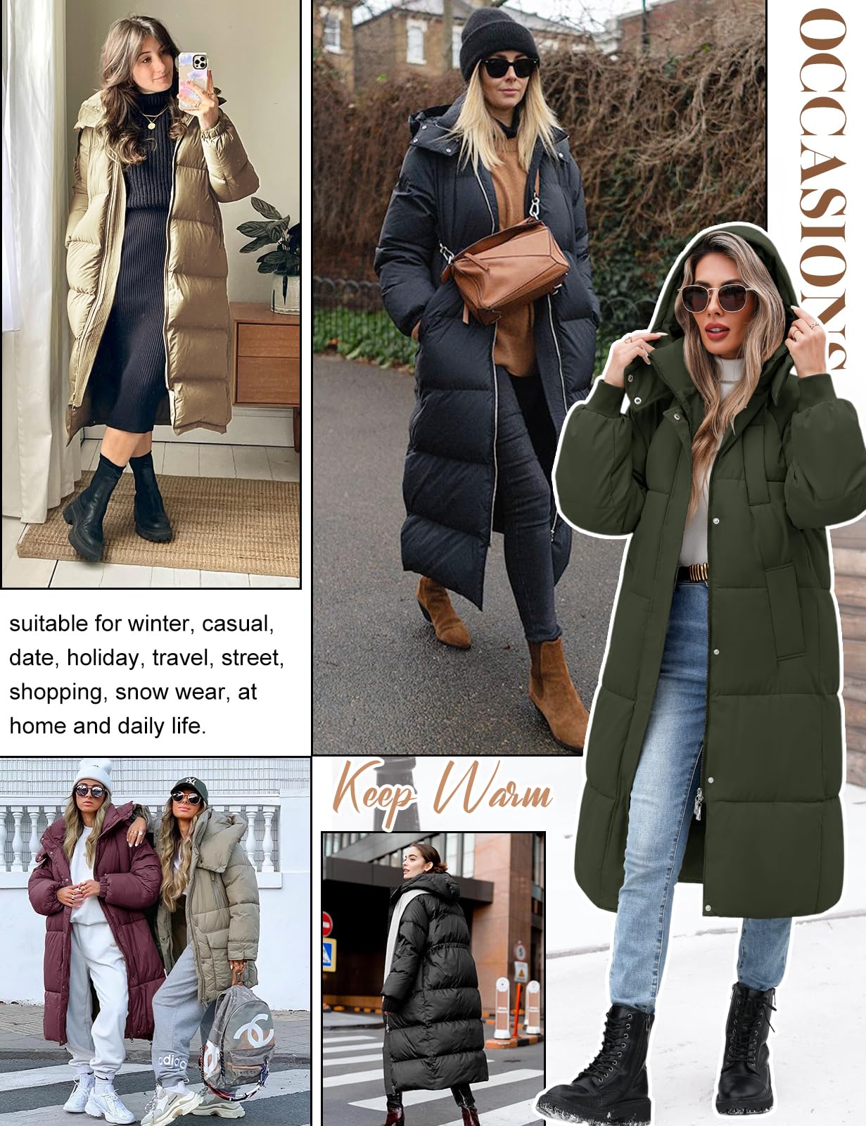 Abrigos Largo Mujer Invierno Chaqueta Acolchada Gruesa Parka con Capucha Abrigo Plumas Chaqueta de Plumón Chaqueta Cálida de Algodón a Prueba de Viento con Cremallera Bolsillos