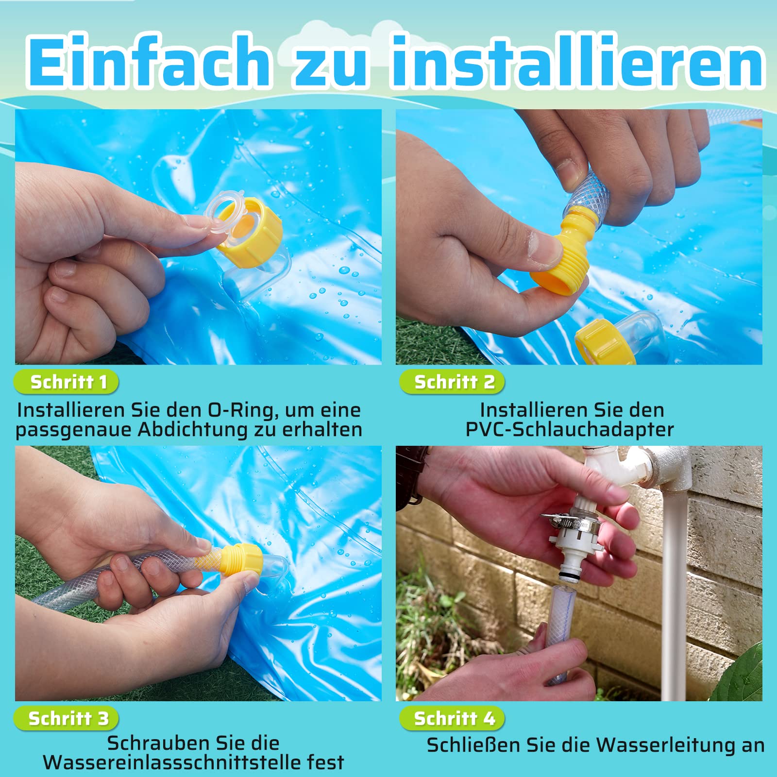 Anpro 170CM Splash Pad, Sprinkler Wasser-Spielmatte Splash Play Matte mit 15 Anti-Rutsch-Streifen, Sommer Garten Wasserspielzeug für Baby, Kinder, Hund und Haustiere