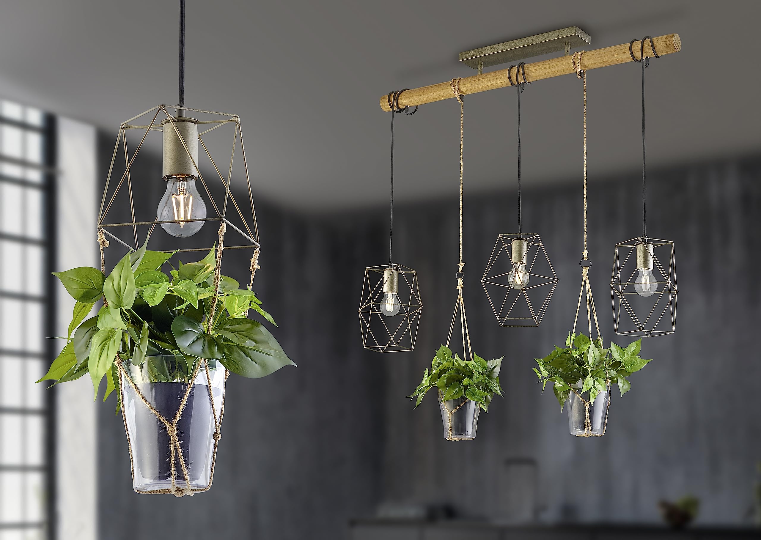 Trio, Sospensione, Plant 3xE27, max.40,0 W Vetro, Transparente chiaro, Finitura: Metallo, nichel antico L:115,0cm, L:22,0cm, A:150,0cm IP20,Senza illuminante,Regolabile in altezza