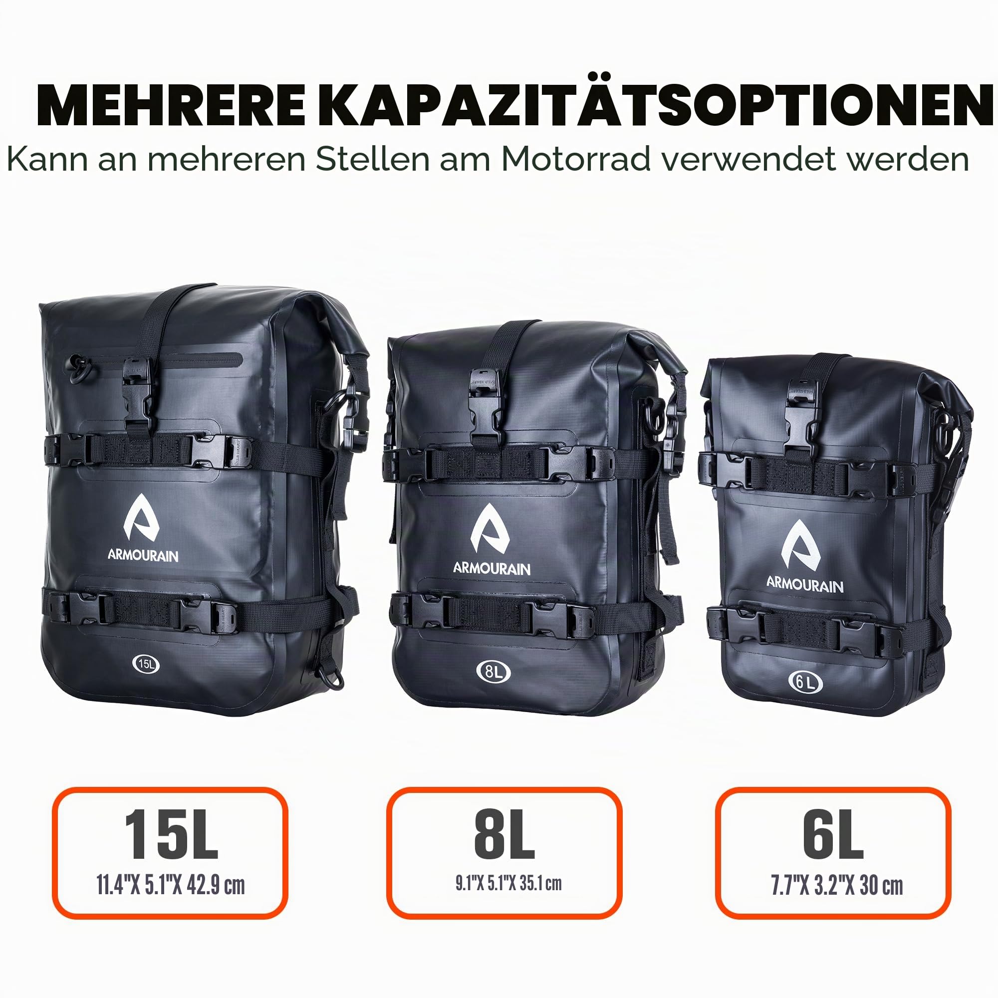 Motorrad Stoßstangen Seitentasche Wasserdicht 6L 8L 15L Sturzbügel Seitentaschen mit Schultergurt Seitenkoffer PVC Schwarz
