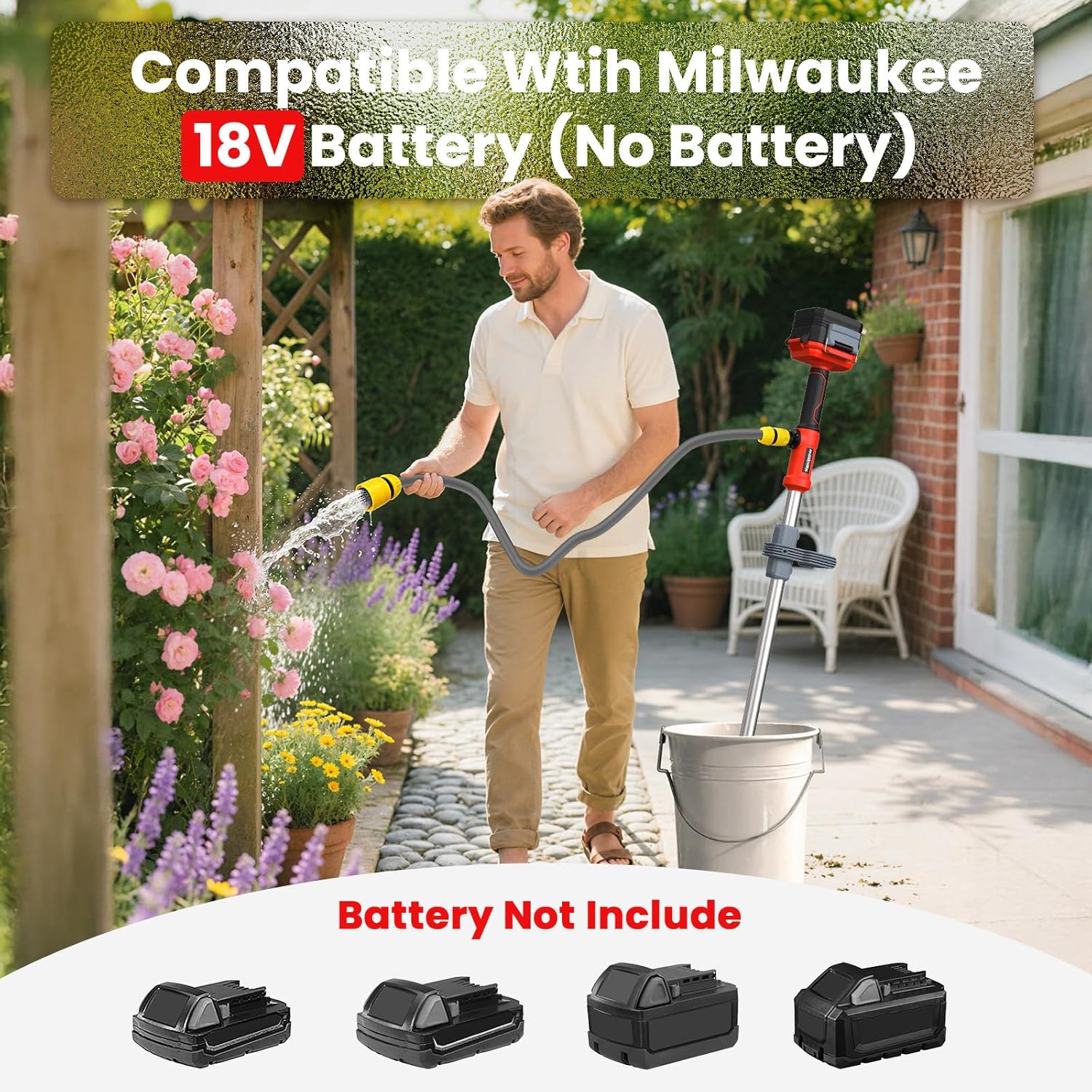 Brushless Cordless Stick Water Transfer Pump Compatible with Milwaukee 18V Battery, 780GPH Cordless Water Pump Submersible Sump Pump Utility Pump for Pool Garden Pond(Tool Only)