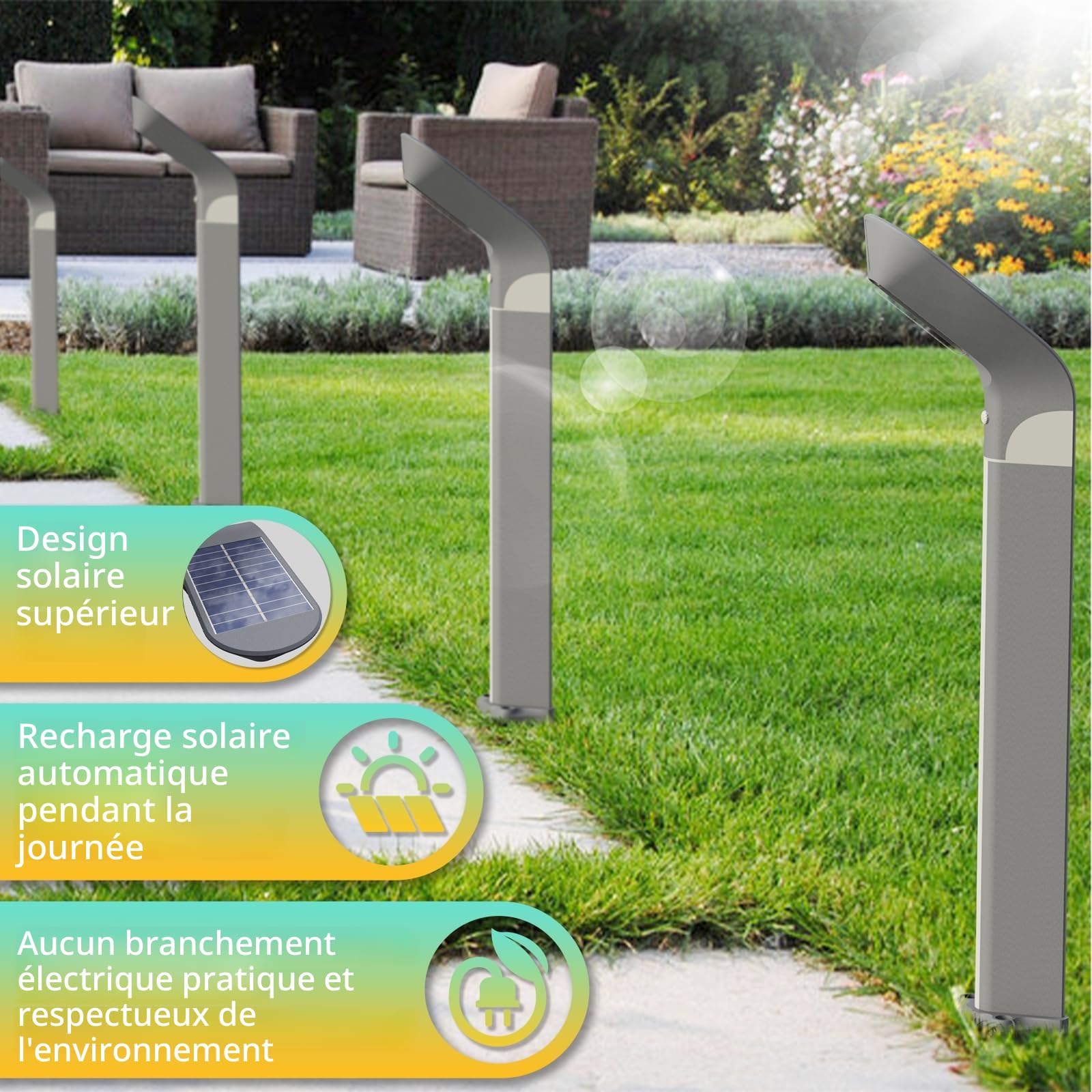 ACMHNC Borne Solaire Extérieur Jardin 80 cm, Détecteur, Aluminium