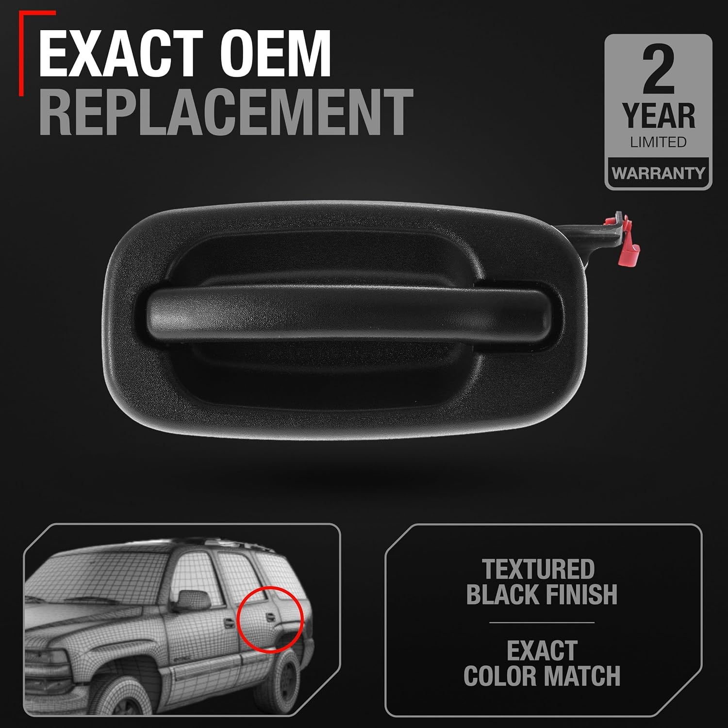 Exterior Rear Driver Door Handle - Compatible with 1999-2006 Chevrolet Silverado, 02-06 Avalanche, Tahoe, Suburban; 99-06 GMC Sierra, Yukon - Textured Black - OEM 15721571, 80579