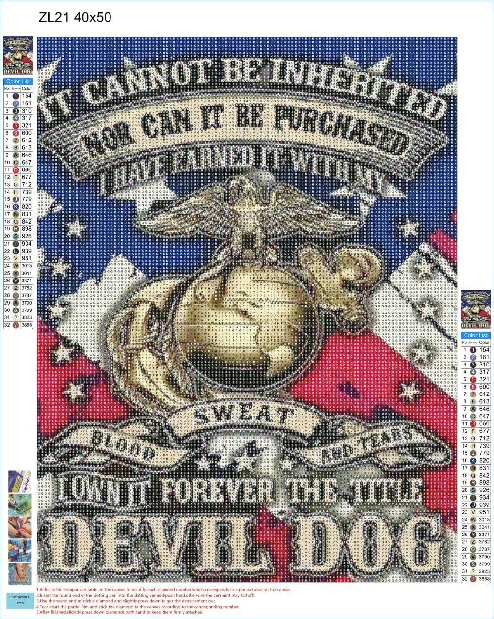 DIY 5D Diamond Art Painting Kits for Adult, USA Marine S Corps Full Round Drill Cross Stitch Embroidery Kits for Home Wall Decor (16x20inch/40×50cm)