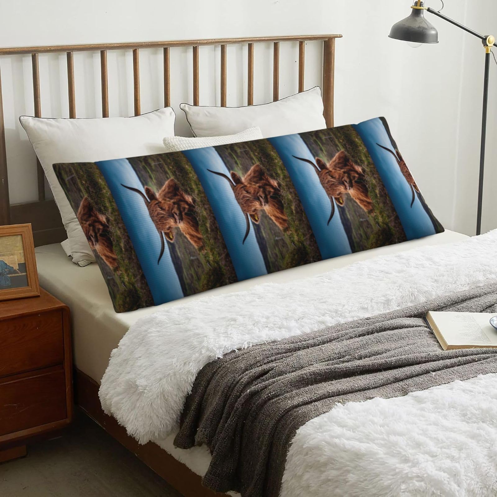 Highland Cow, Body Pillow Cover with Zipper,Long Body Pillowcase 20 x 60 in