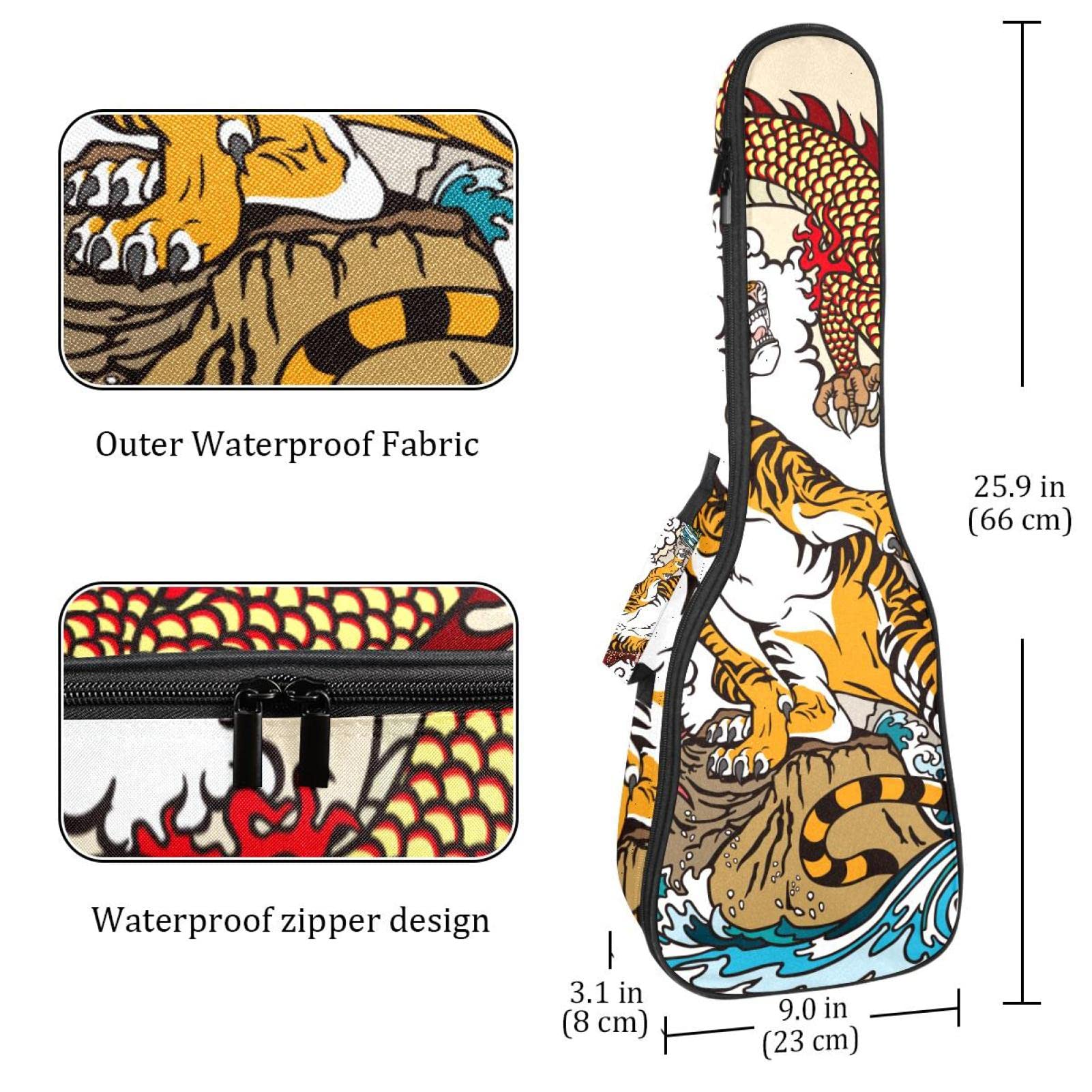 Sac à dos robuste pour ukulélé de concert - Sac de rangement pour ukulélé soprano - Sac rembourré de 10 mm - Motif tigre chinois