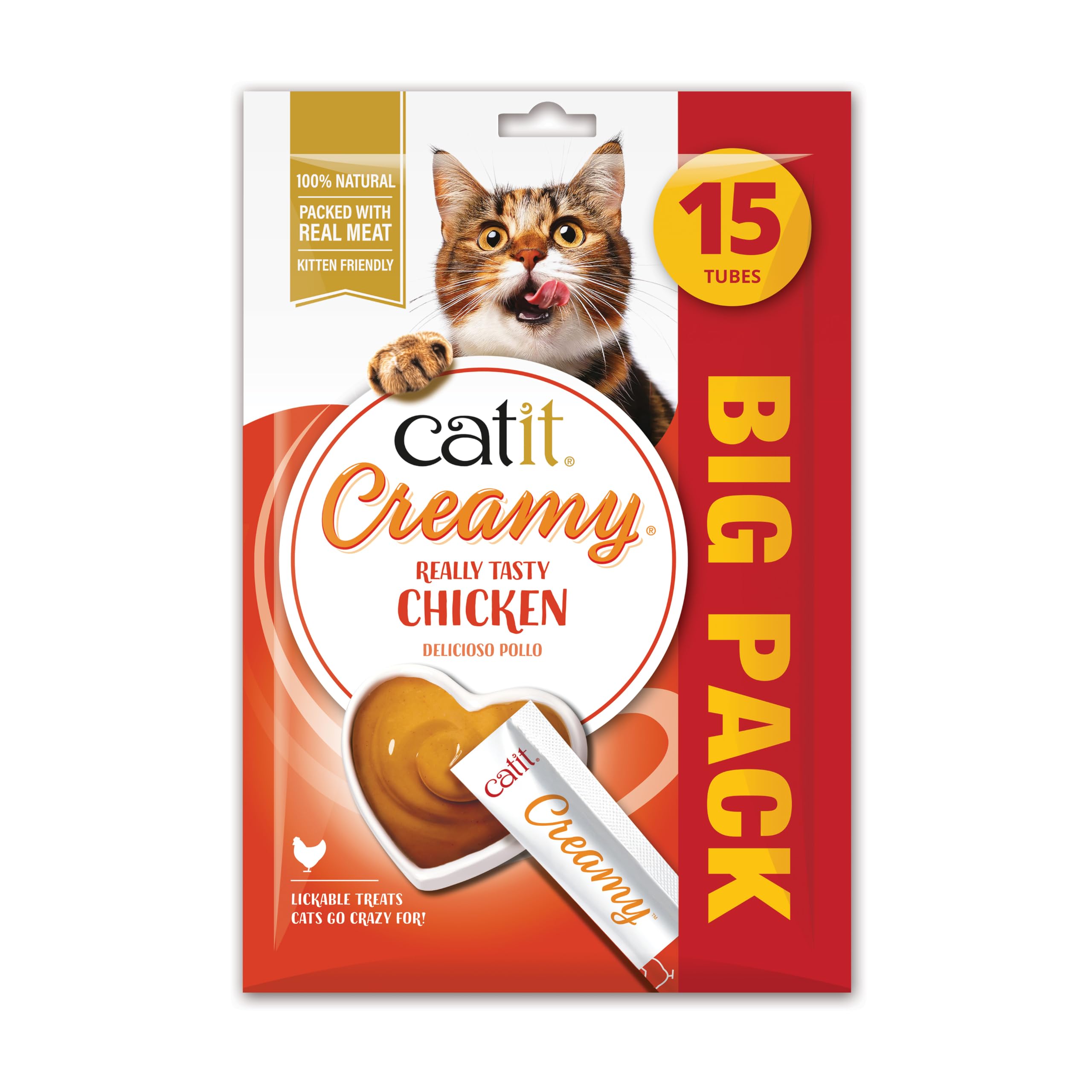 Catit Creamy Chicken Lickable Cat Treats for Cats & Kittens 15x10g